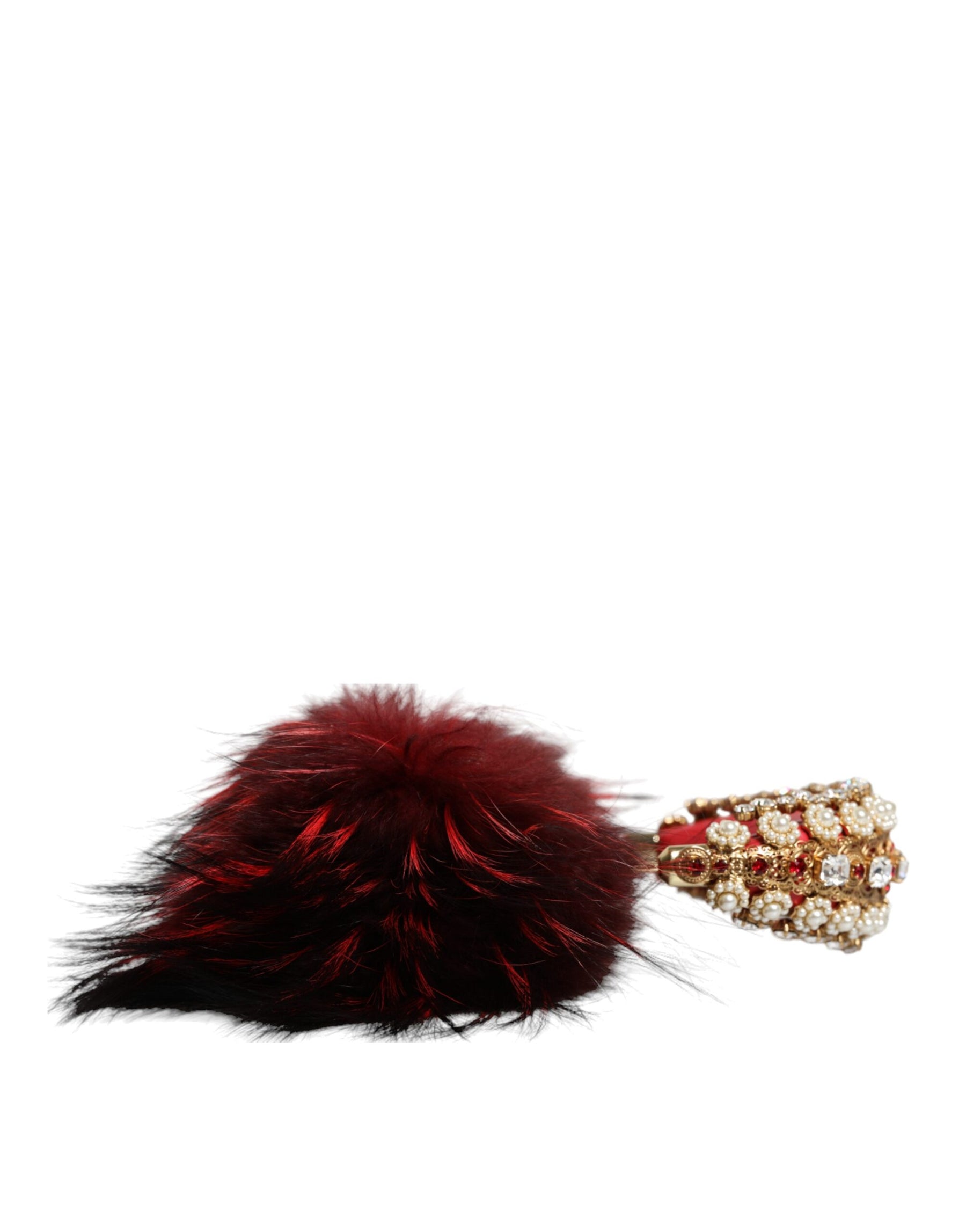 Dolce & Gabbana Red Gold Crystal Fur Headset Audio AUX Headphones | Regal Royce