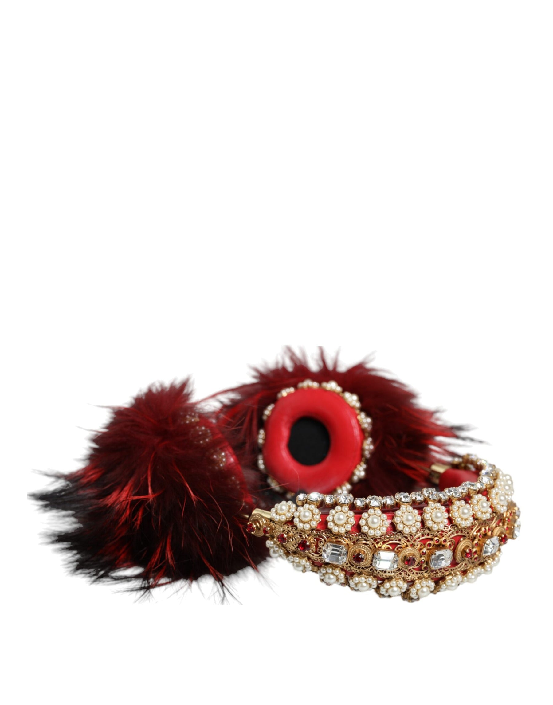 Dolce & Gabbana Red Gold Crystal Fur Headset Audio AUX Headphones | Regal Royce