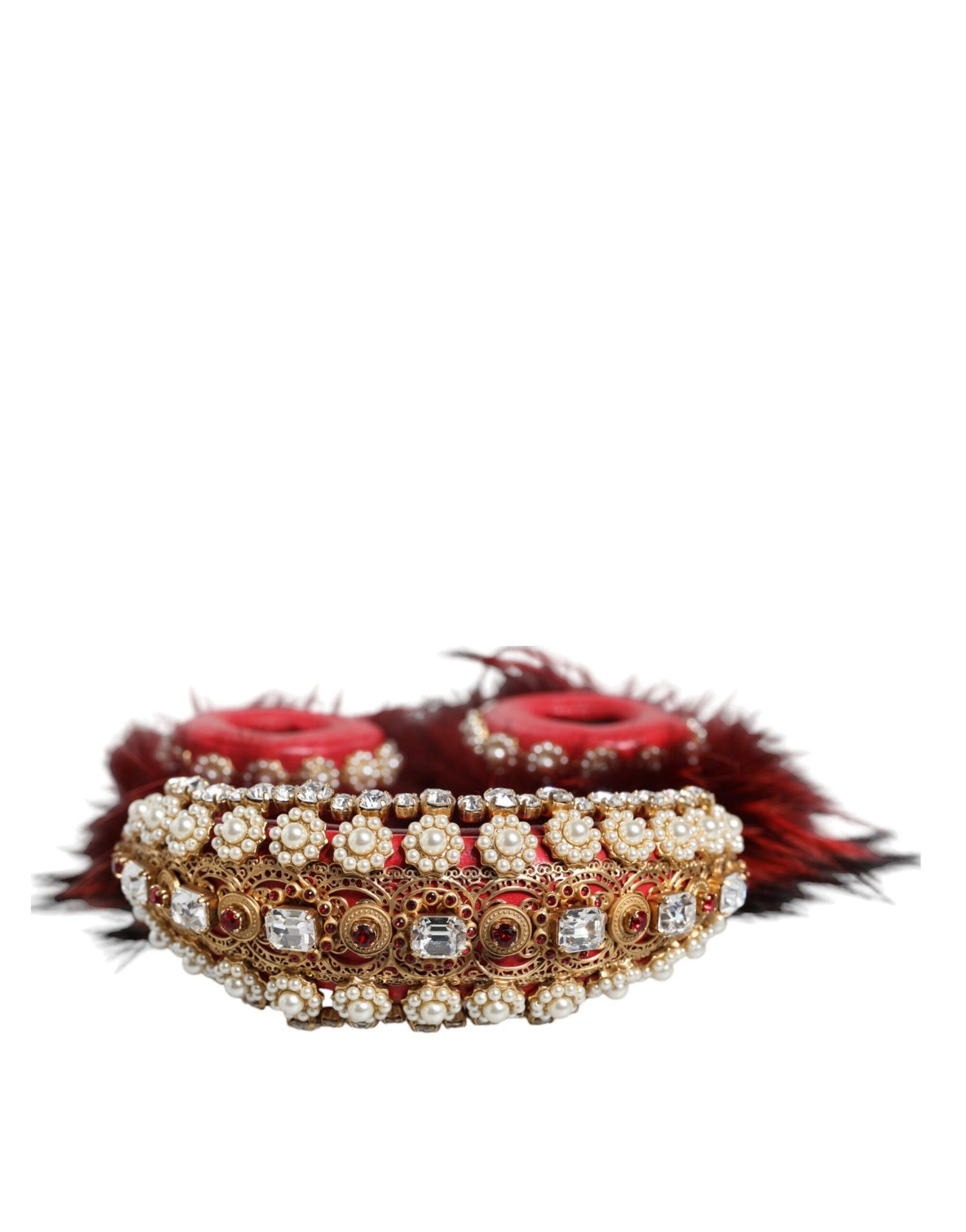Dolce & Gabbana Red Gold Crystal Fur Headset Audio AUX Headphones | Regal Royce