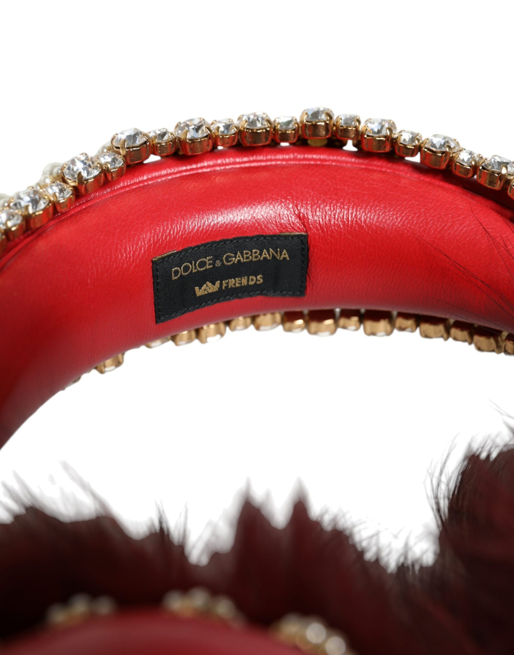 Dolce & Gabbana Red Gold Crystal Fur Headset Audio AUX Headphones | Regal Royce