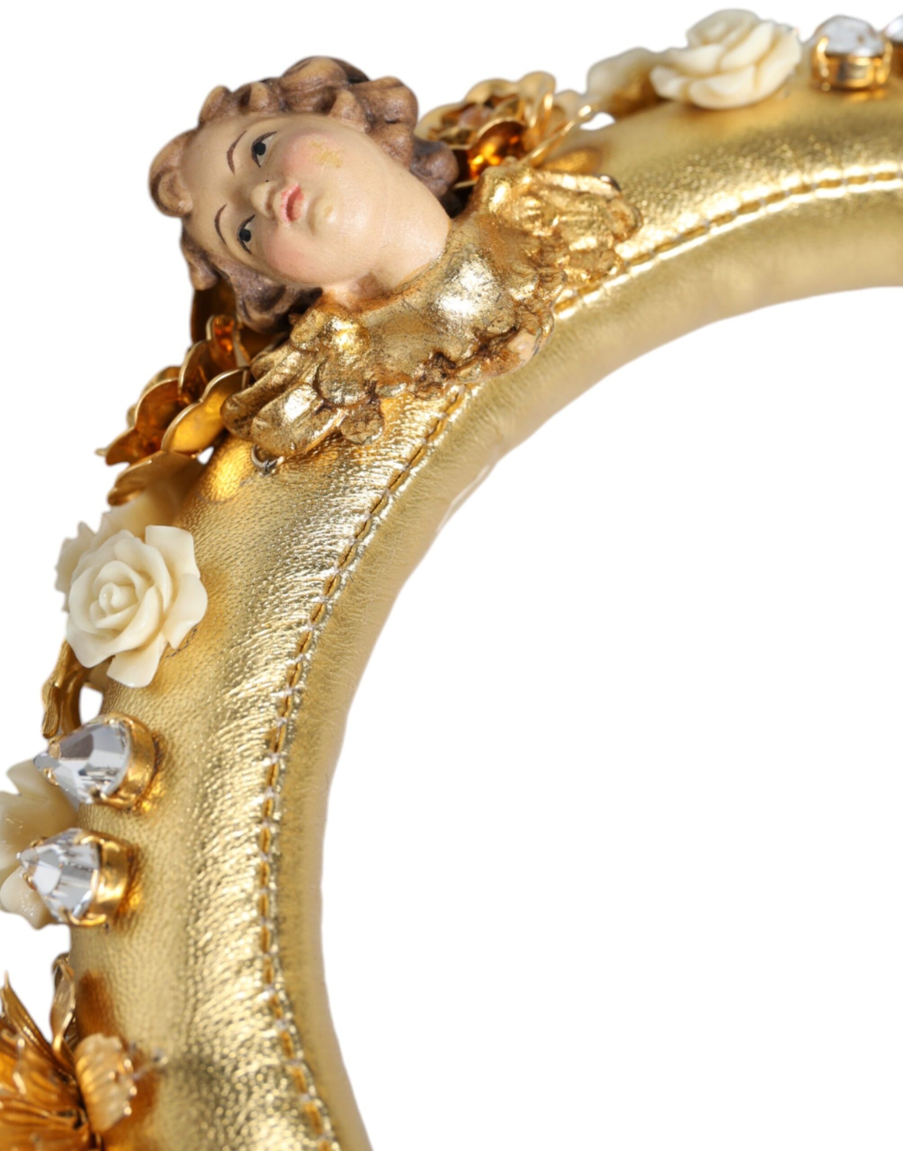 Dolce & Gabbana Gold Leather Floral Crystal Angel Headset Headphones | Regal Royce