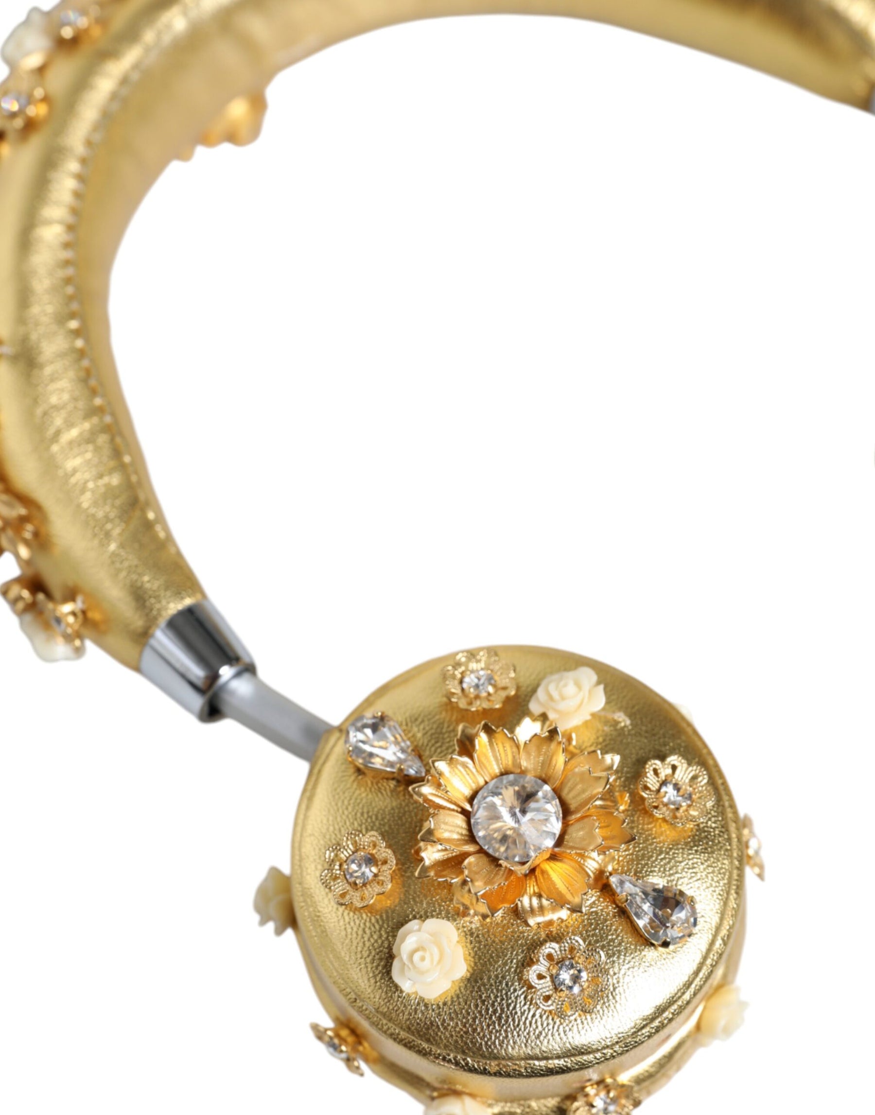 Dolce & Gabbana Gold Leather Floral Crystal Angel Headset Headphones | Regal Royce