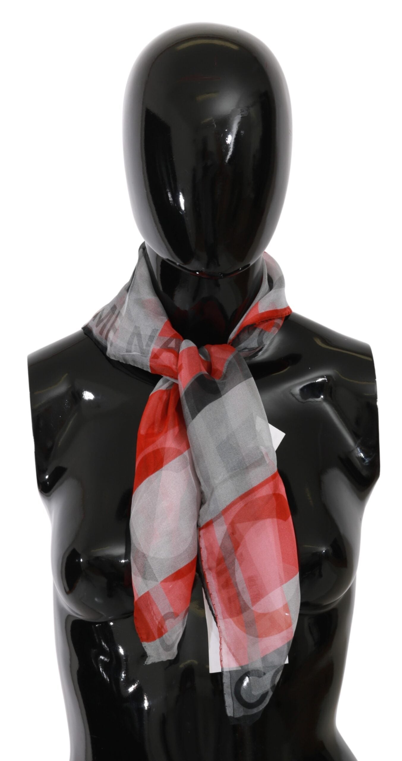 Costume National Gray Red 100% Silk Branded Scarf | Regal Royce
