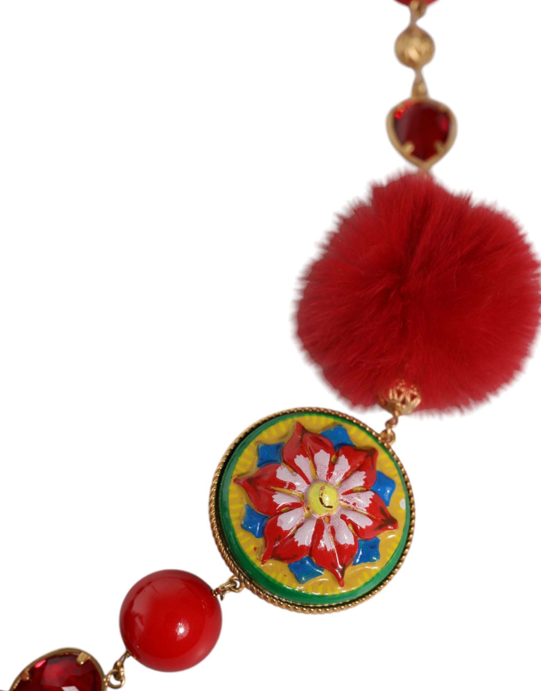 Dolce & Gabbana Gold Brass Red Fur Crystal Waist Torero Belt | Regal Royce