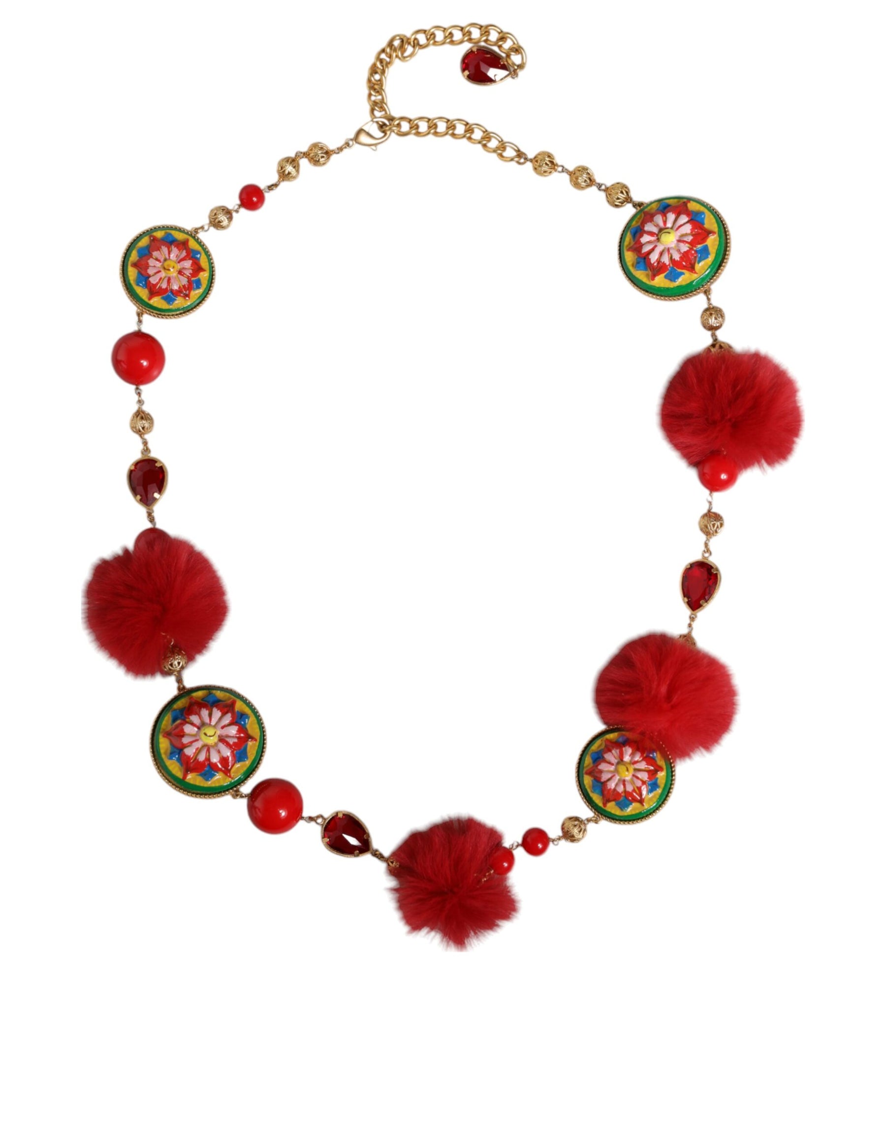 Dolce & Gabbana Gold Brass Red Fur Crystal Waist Torero Belt | Regal Royce