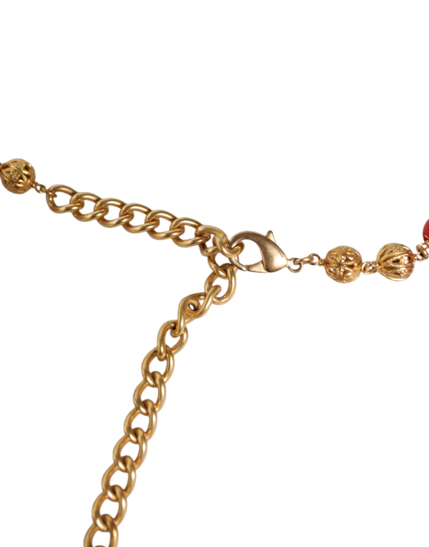 Dolce & Gabbana Gold Brass Red Fur Crystal Waist Torero Belt | Regal Royce