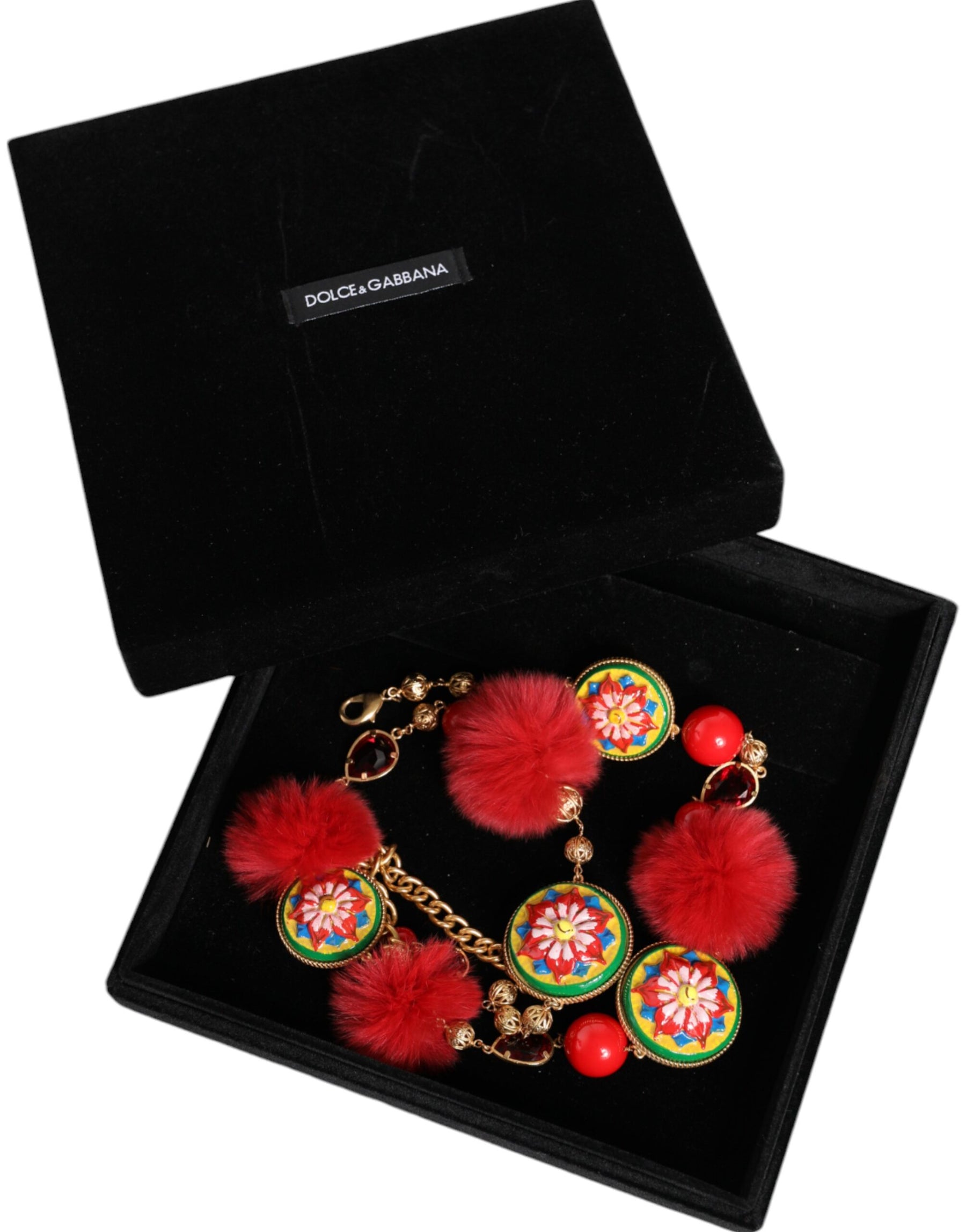 Dolce & Gabbana Gold Brass Red Fur Crystal Waist Torero Belt | Regal Royce