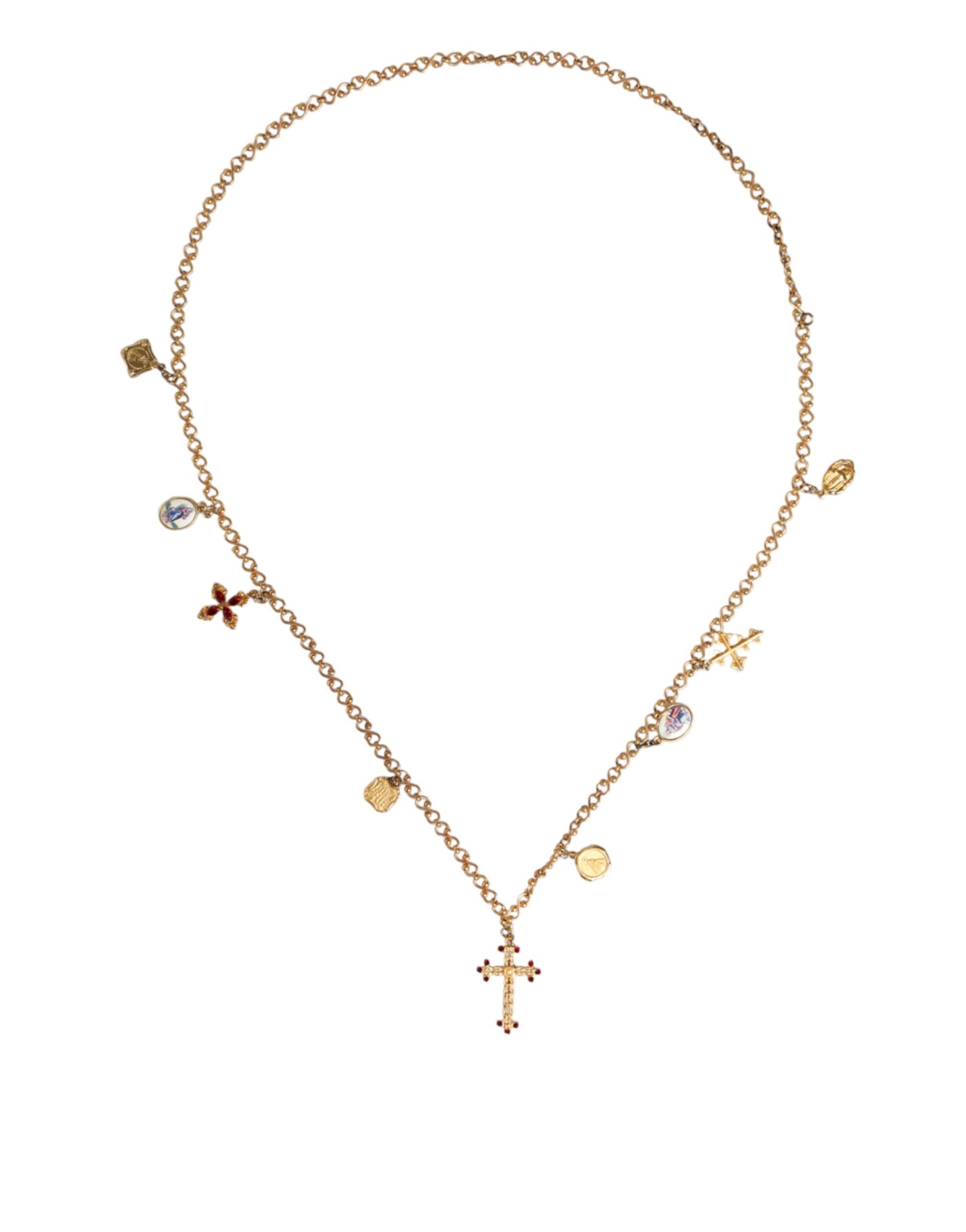 Dolce & Gabbana Gold Tone Brass Chain Religious Cross Pendant Necklace | Regal Royce
