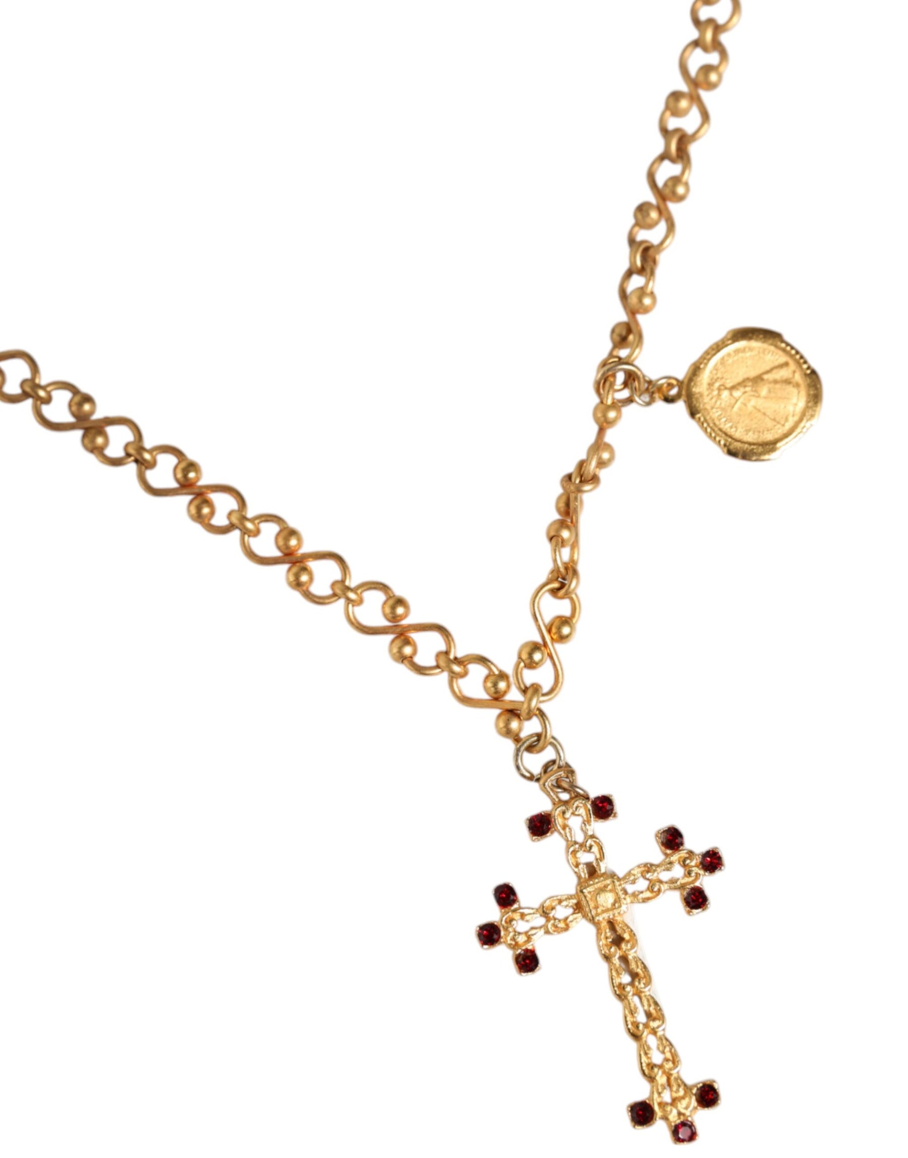 Dolce & Gabbana Gold Tone Brass Chain Religious Cross Pendant Necklace | Regal Royce