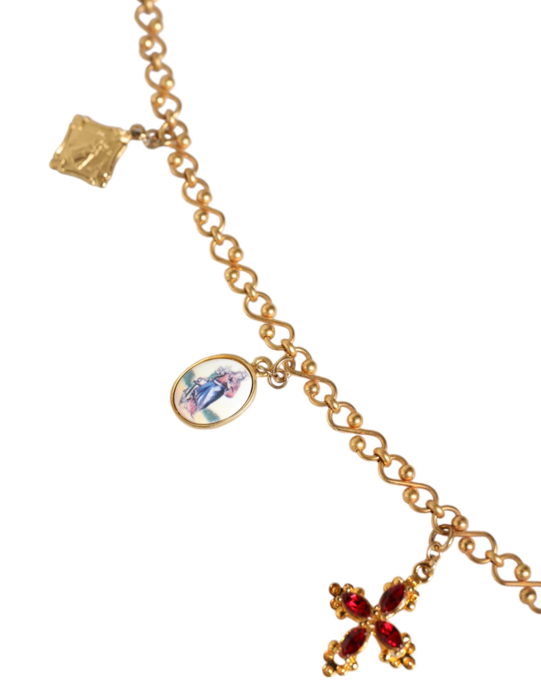 Dolce & Gabbana Gold Tone Brass Chain Religious Cross Pendant Necklace | Regal Royce