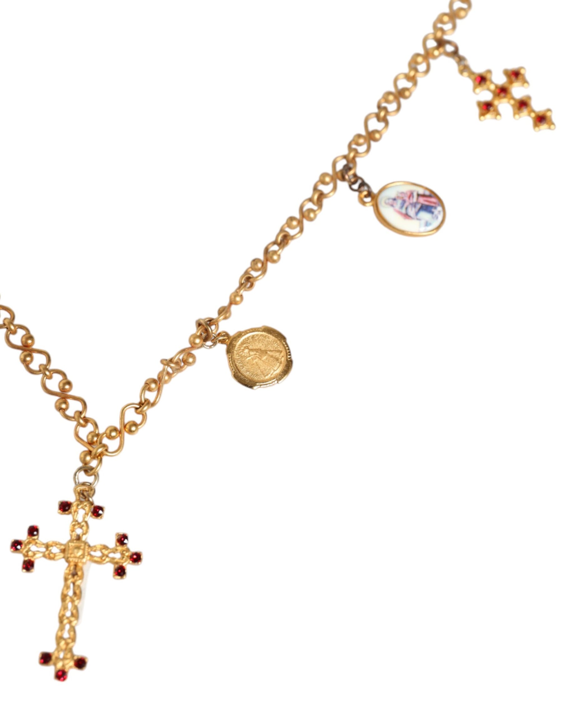 Dolce & Gabbana Gold Tone Brass Chain Religious Cross Pendant Necklace | Regal Royce