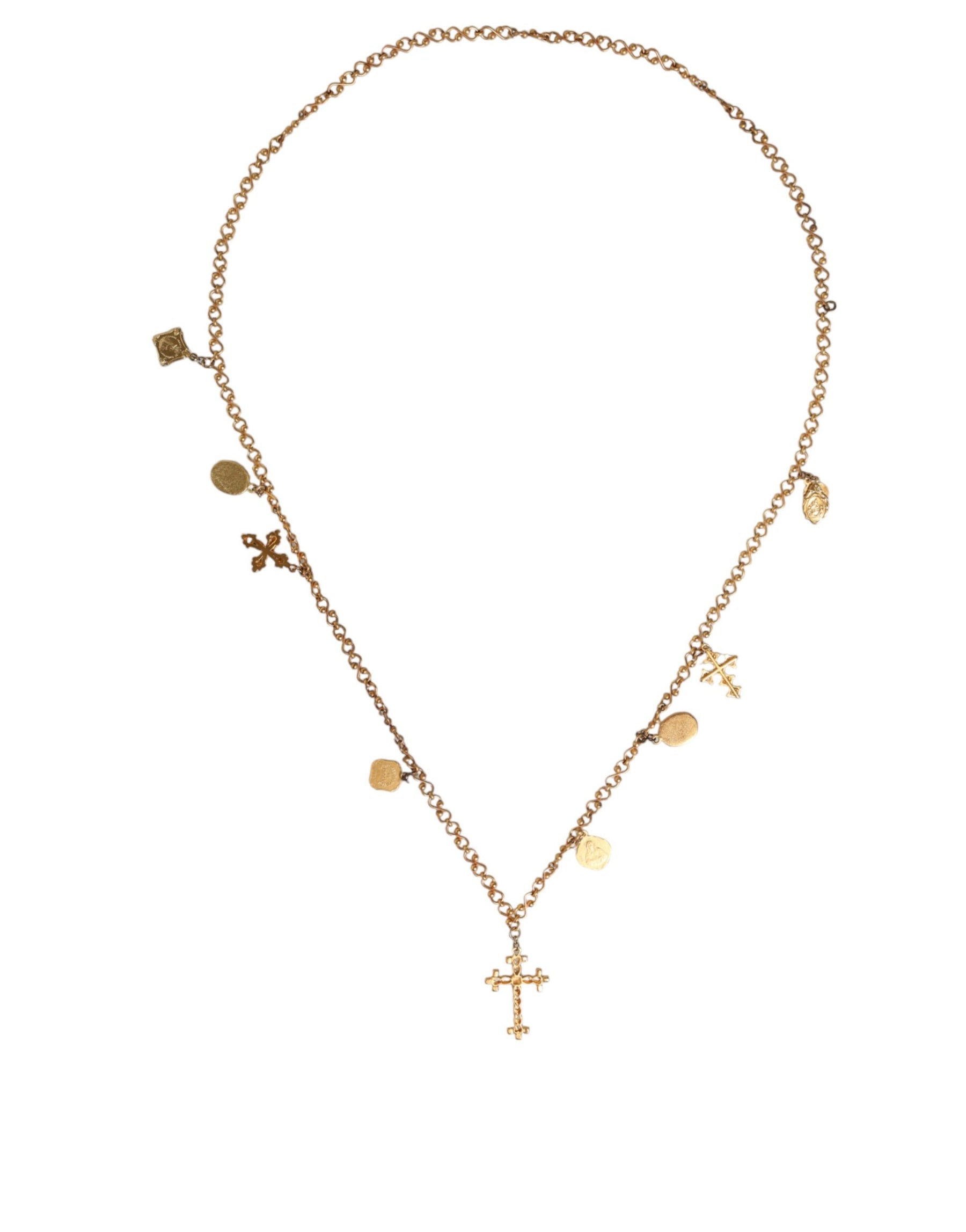 Dolce & Gabbana Gold Tone Brass Chain Religious Cross Pendant Necklace | Regal Royce
