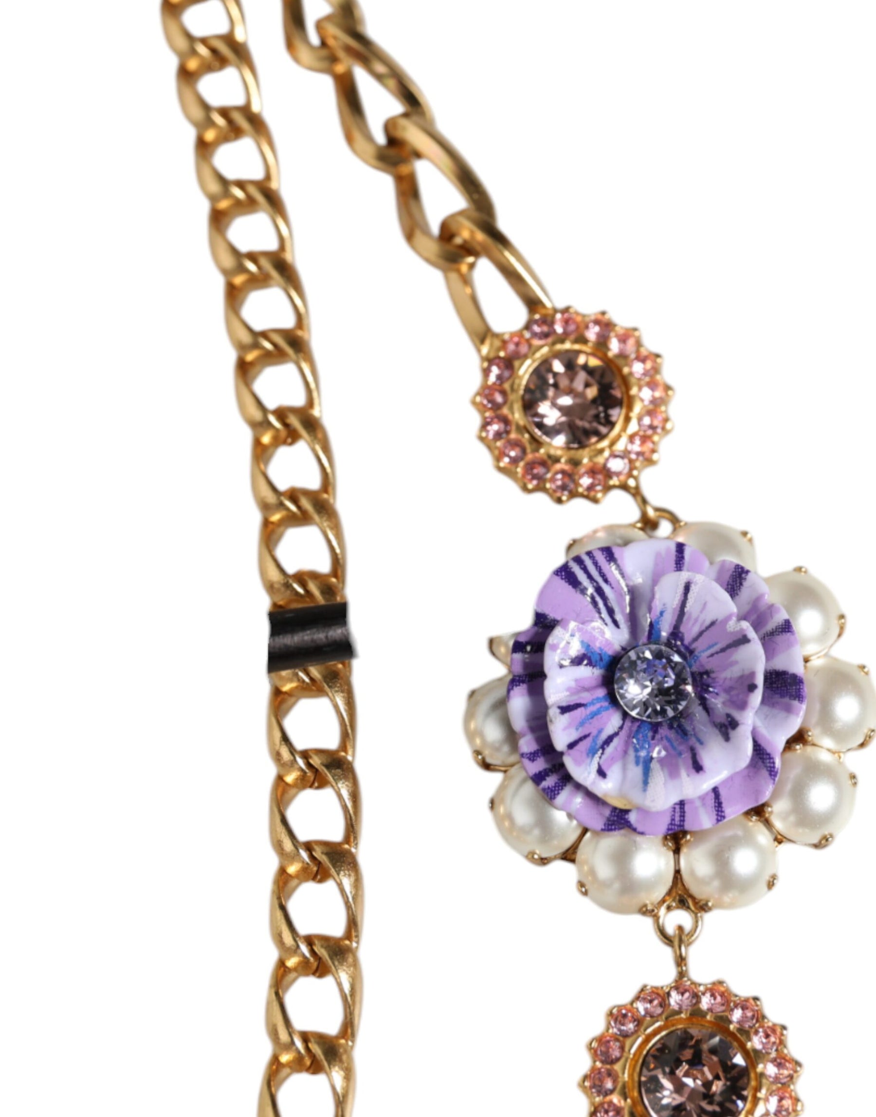 Dolce & Gabbana Gold Tone Floral Crystals Embellished Layered Necklace | Regal Royce