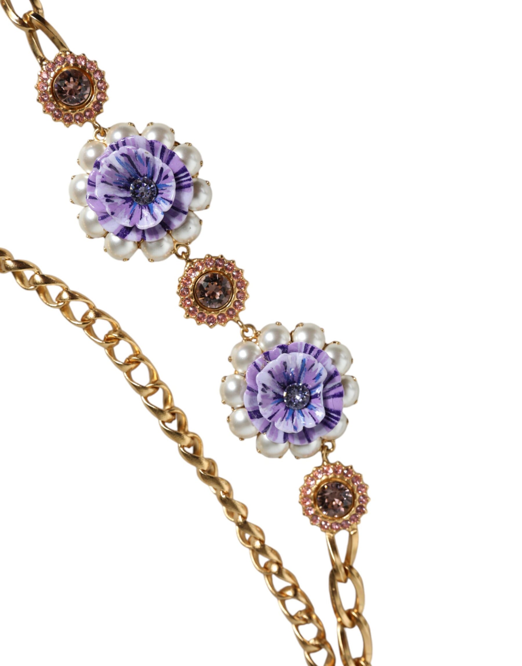 Dolce & Gabbana Gold Tone Floral Crystals Embellished Layered Necklace | Regal Royce