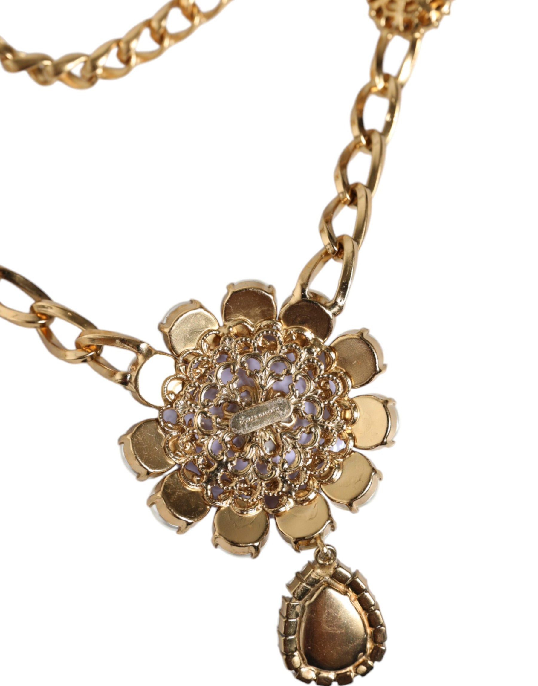 Dolce & Gabbana Gold Tone Floral Crystals Embellished Layered Necklace | Regal Royce