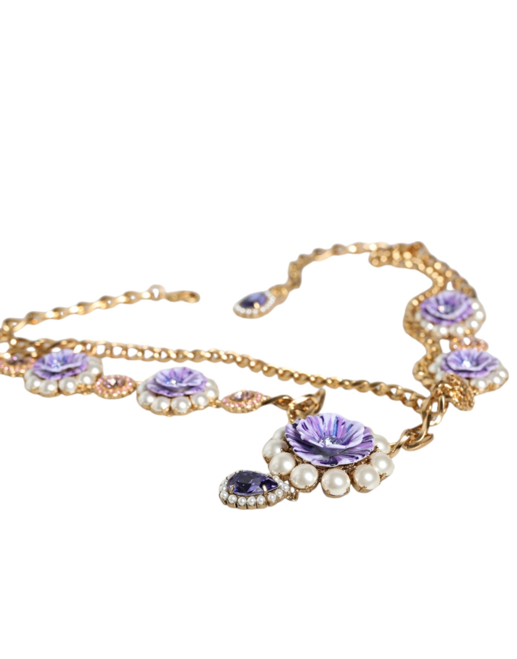 Dolce & Gabbana Gold Tone Floral Crystals Embellished Layered Necklace | Regal Royce