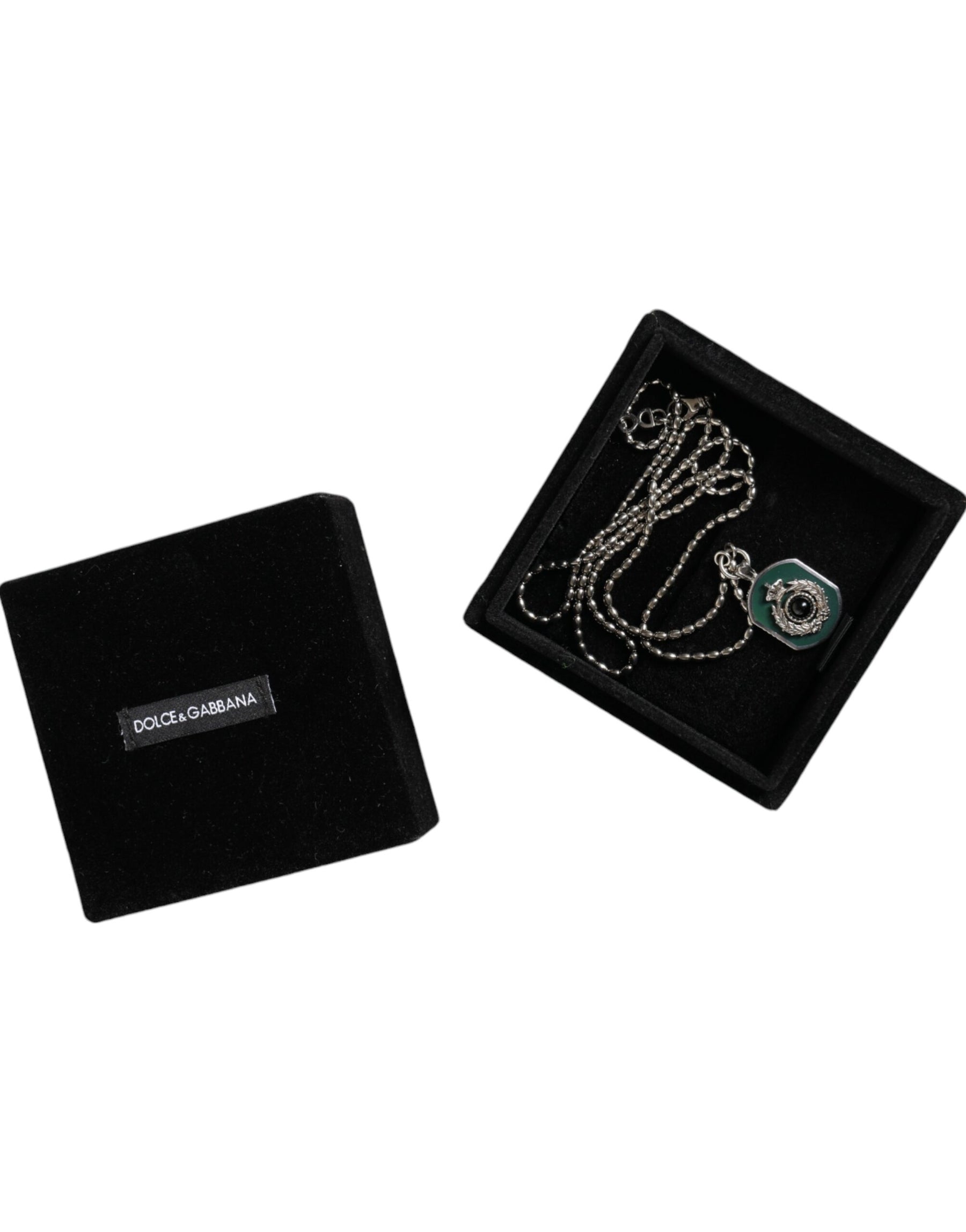 Dolce & Gabbana Sterling Silver 925 Chain Bar Gem Pendant Logo Necklace | Regal Royce