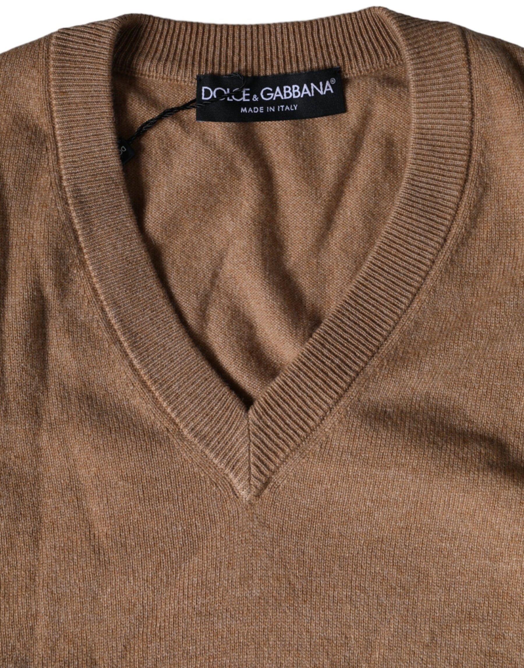 Dolce & Gabbana Brown Cashmere Knit V-neck Pullover Sweater | Regal Royce
