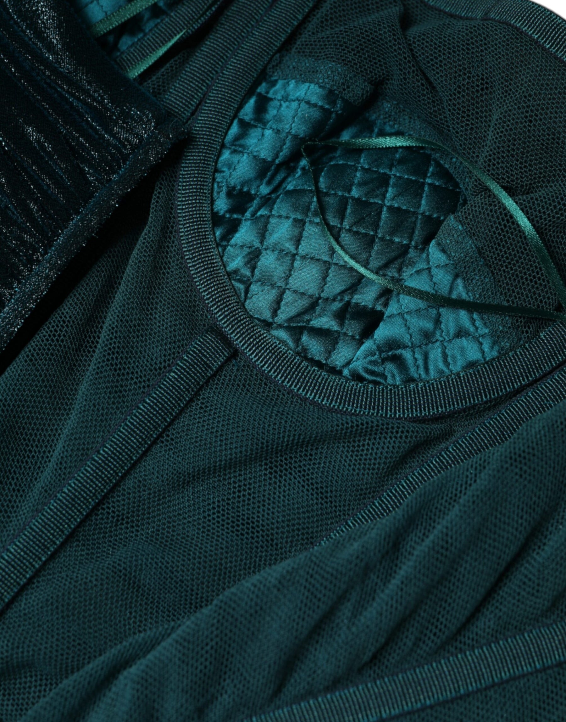 Dolce & Gabbana Green Silk Blend Satin Fitted Strapless Dress | Regal Royce