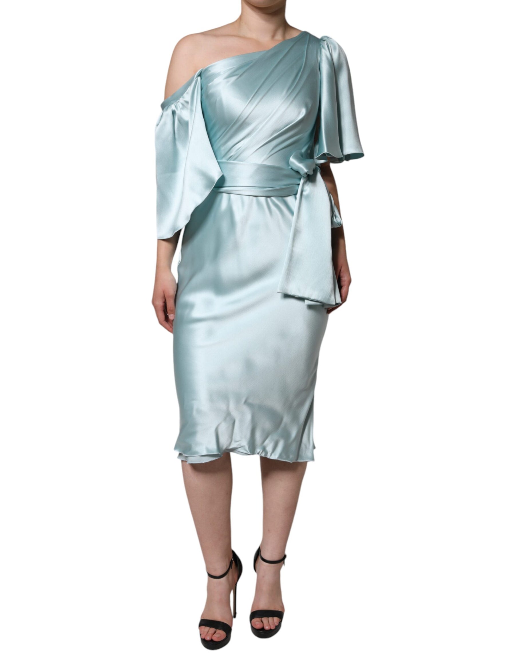 Dolce & Gabbana Mint Green Silk Fit Cut One Shoulder Dress | Regal Royce