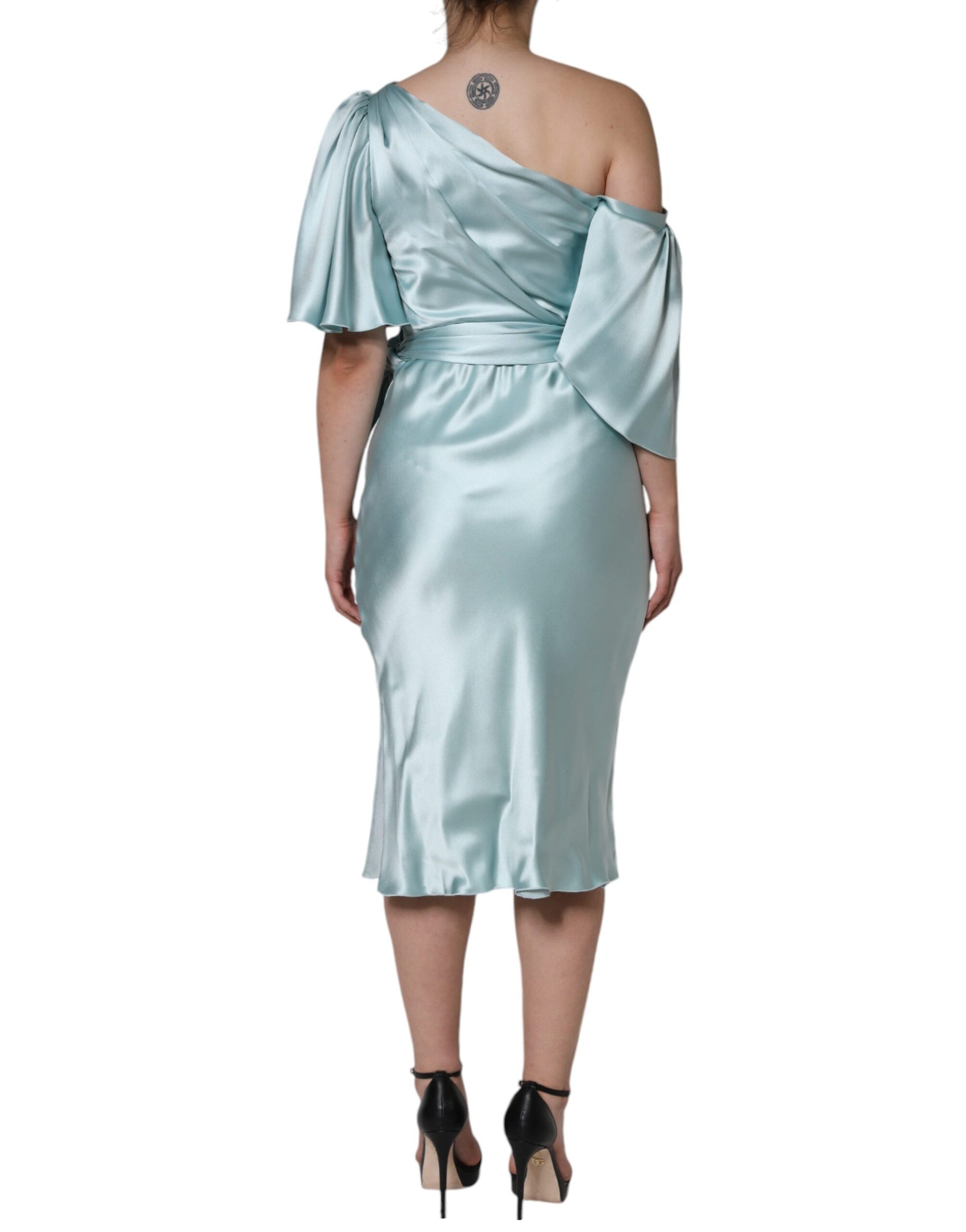 Dolce & Gabbana Mint Green Silk Fit Cut One Shoulder Dress | Regal Royce