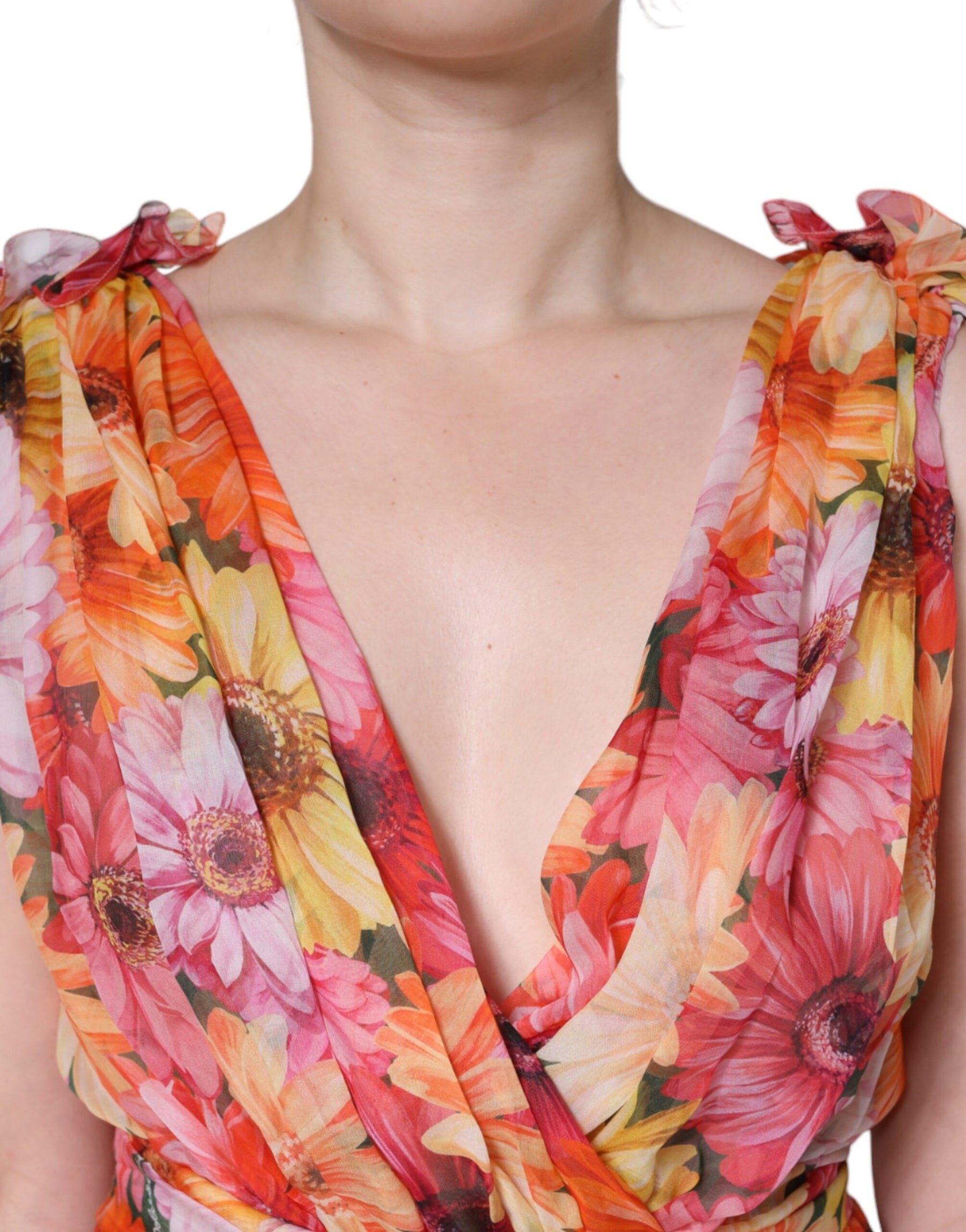 Dolce & Gabbana Multicolor Floral Sleeveless V-neck Midi Dress | Regal Royce