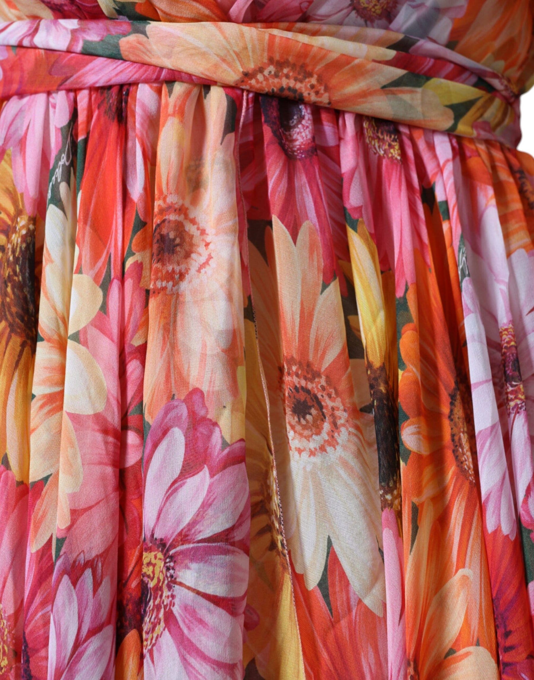 Dolce & Gabbana Multicolor Floral Sleeveless V-neck Midi Dress | Regal Royce