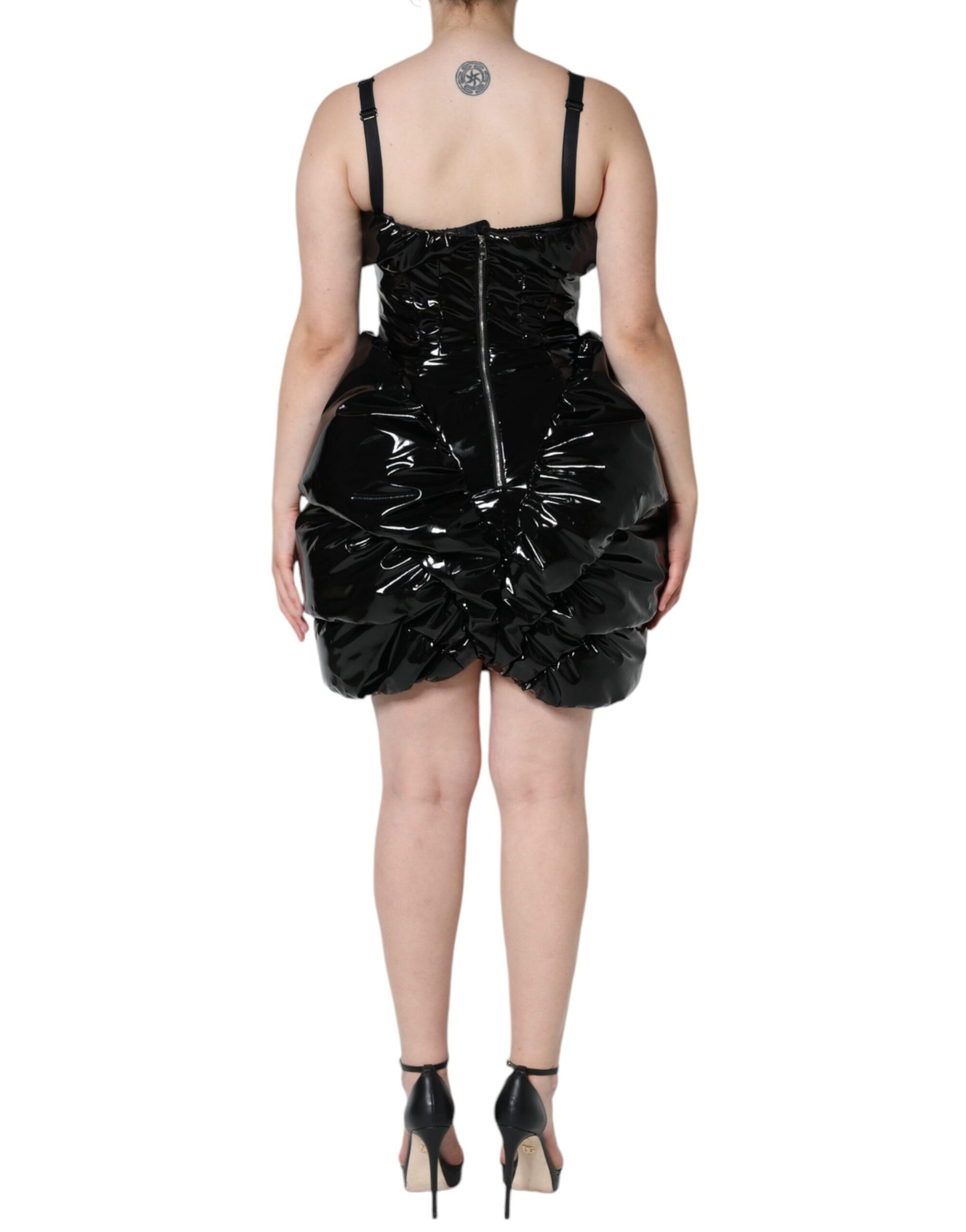 Dolce & Gabbana Black Polyester Ruched Coated Mini Dress | Regal Royce