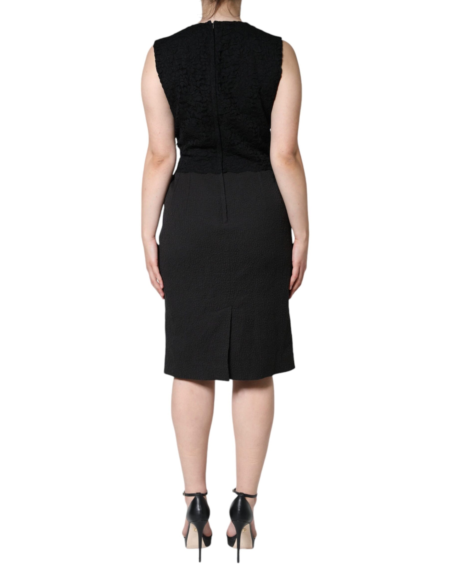 Dolce & Gabbana Black Cotton Sheath Knee Length Dress | Regal Royce