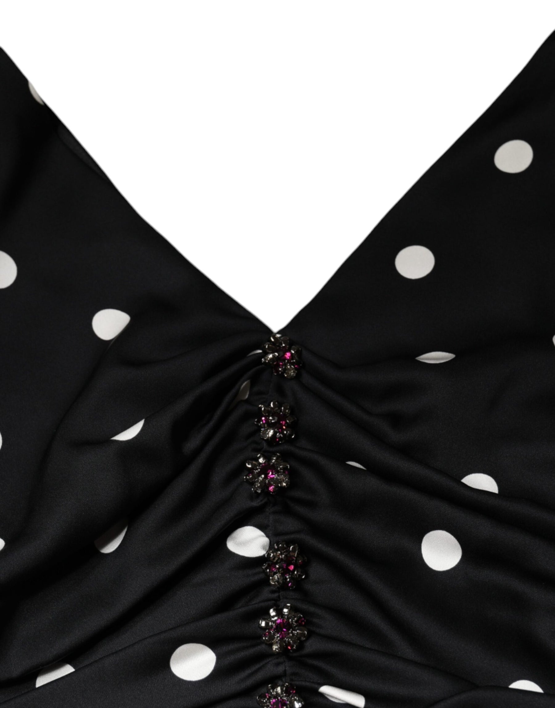 Dolce & Gabbana Black Silk Polka Dot V-neck Tassel Midi Dress | Regal Royce