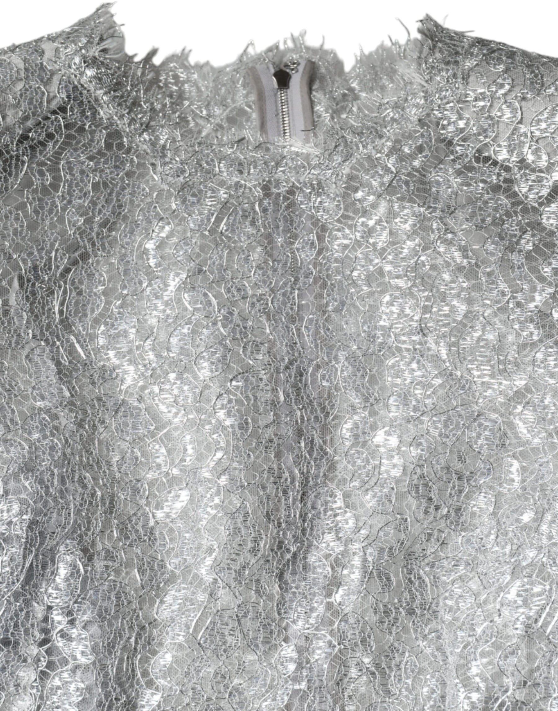 Dolce & Gabbana Silver Floral Lace Bodycon Sheath Midi Dress | Regal Royce