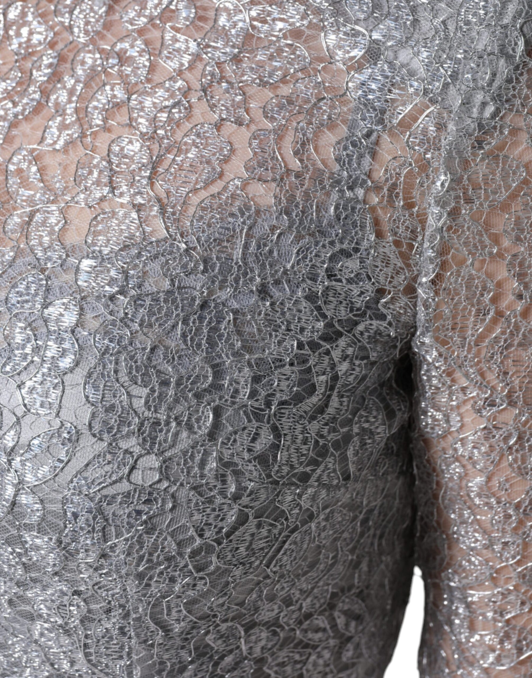 Dolce & Gabbana Silver Floral Lace Bodycon Sheath Midi Dress | Regal Royce