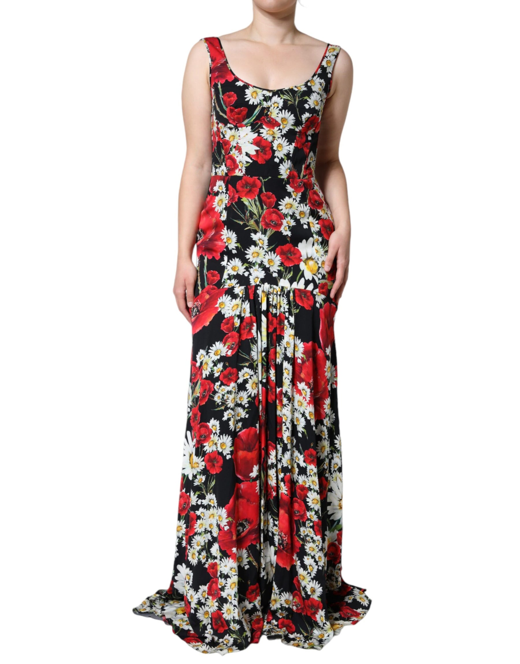 Dolce & Gabbana Black Floral Silk Sleeveless Long Gown Dress | Regal Royce