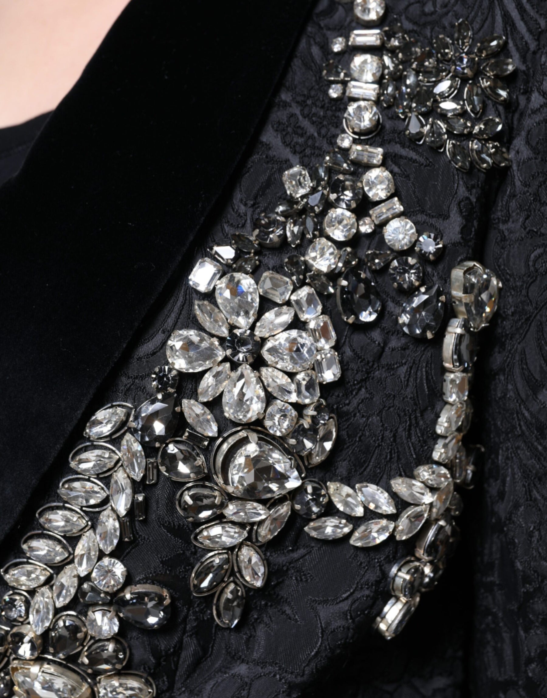 Dolce & Gabbana Black Jacquard Crystal Floral Jacket Blazer | Regal Royce