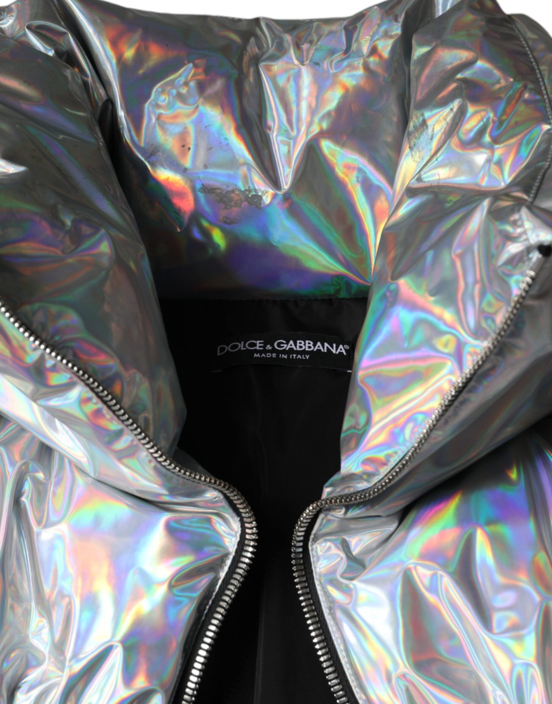 Dolce & Gabbana Silver Iridescent Puffer Full Zip Coat Jacket | Regal Royce