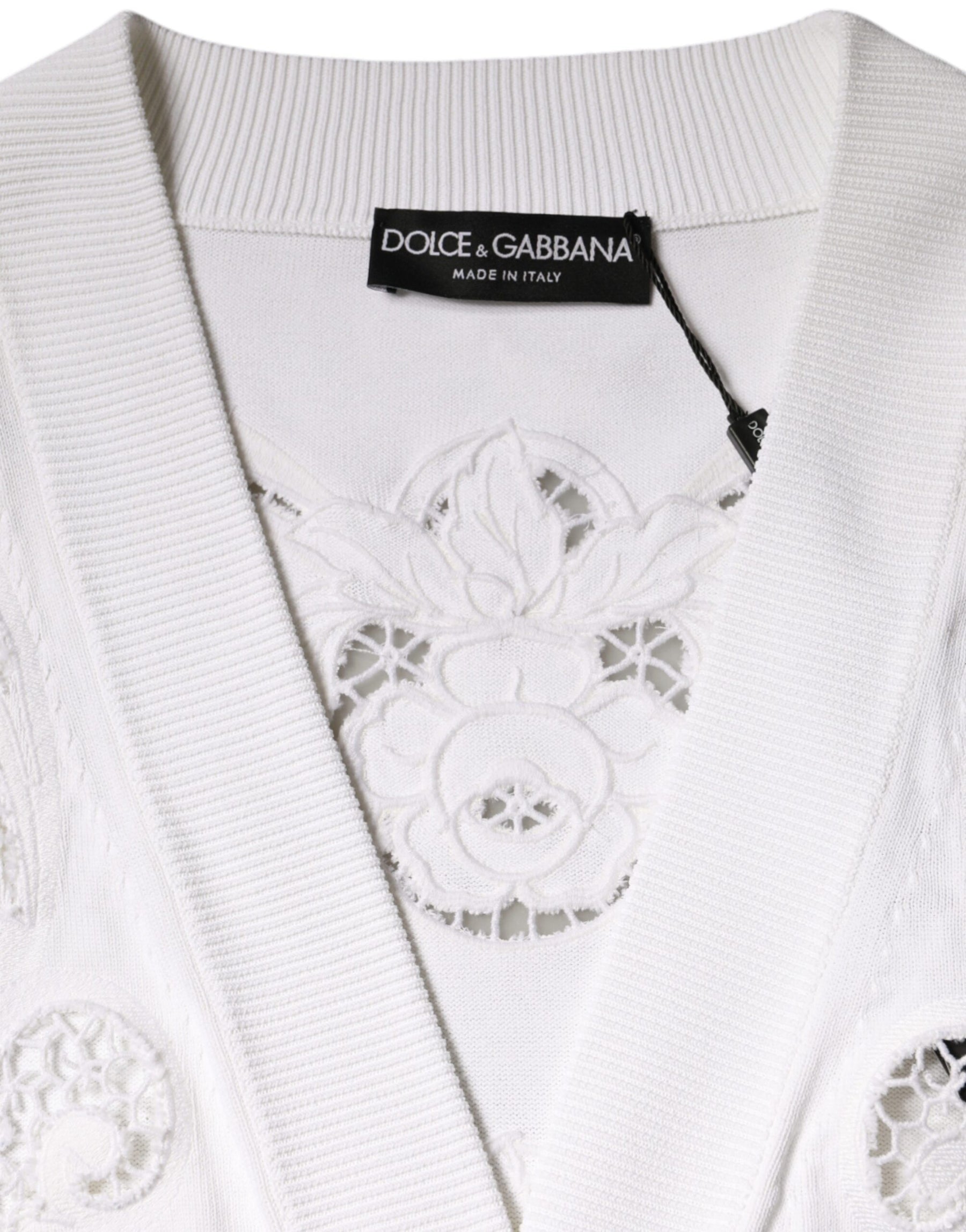 Dolce & Gabbana White Viscose Floral Cut Out Cardigan Sweater | Regal Royce