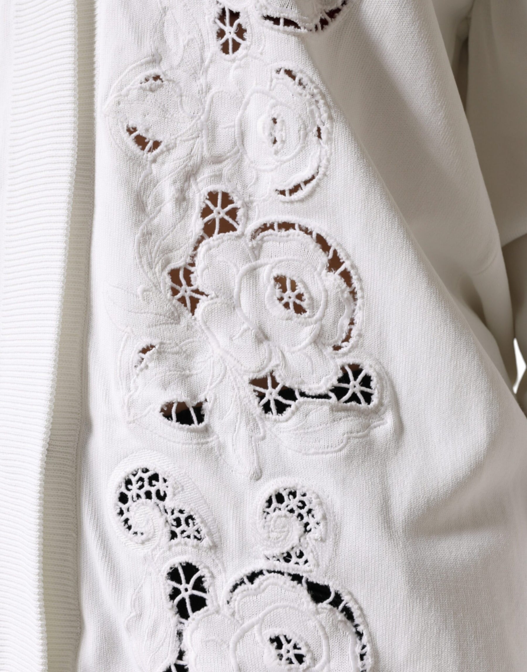 Dolce & Gabbana White Viscose Floral Cut Out Cardigan Sweater | Regal Royce