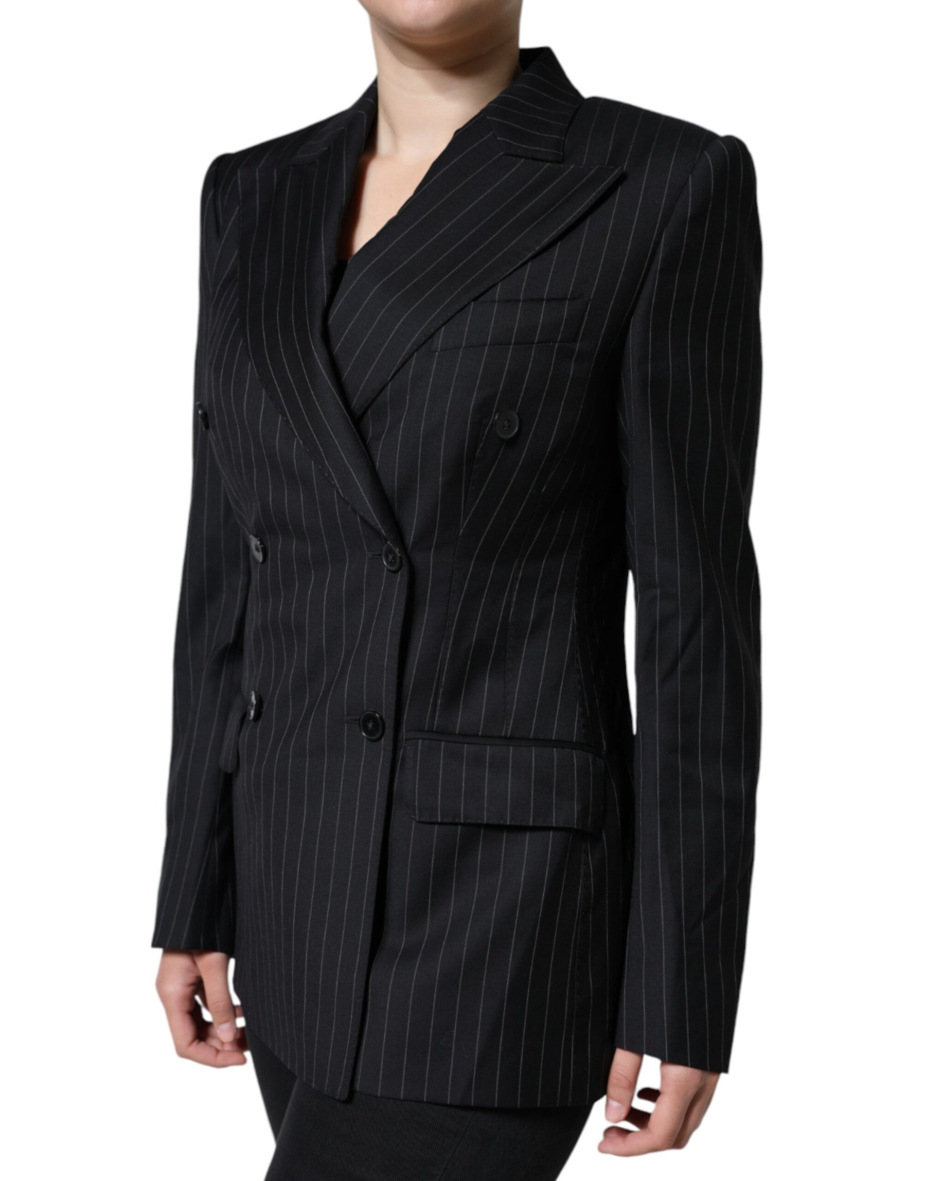 Dolce & Gabbana Black Striped Double Breasted Coat Jacket | Regal Royce