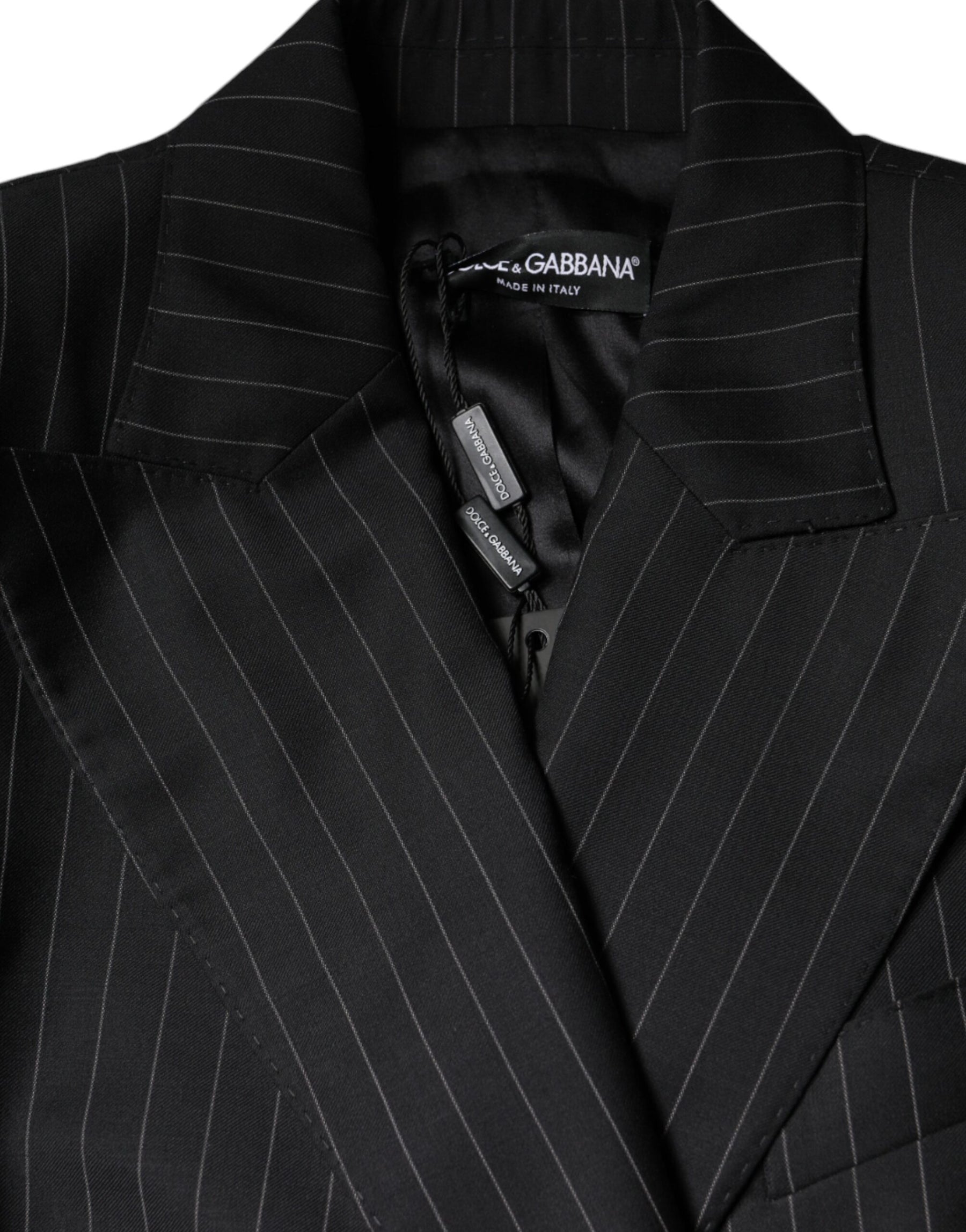Dolce & Gabbana Black Striped Double Breasted Coat Jacket | Regal Royce