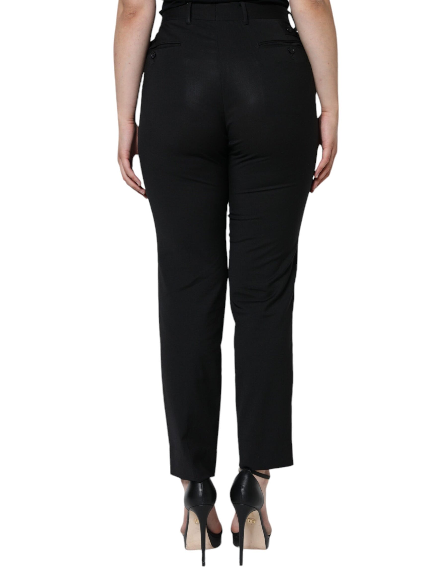 Dolce & Gabbana Black Polyester High Waist Tapered Pants | Regal Royce