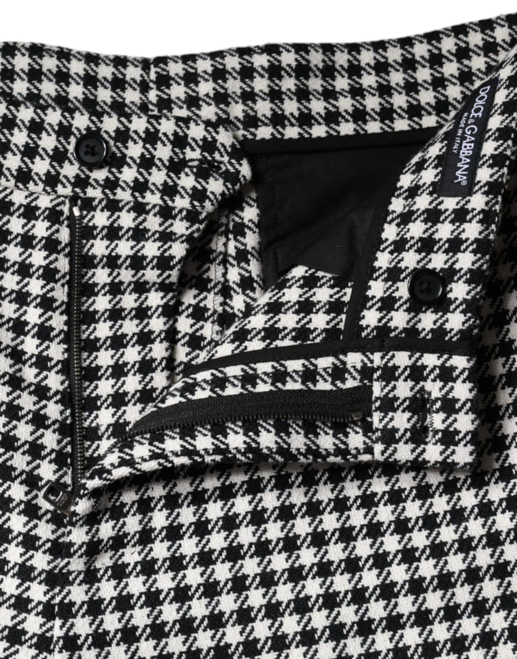 Dolce & Gabbana Black White Houndstooth Cropped Wide Leg Pants | Regal Royce