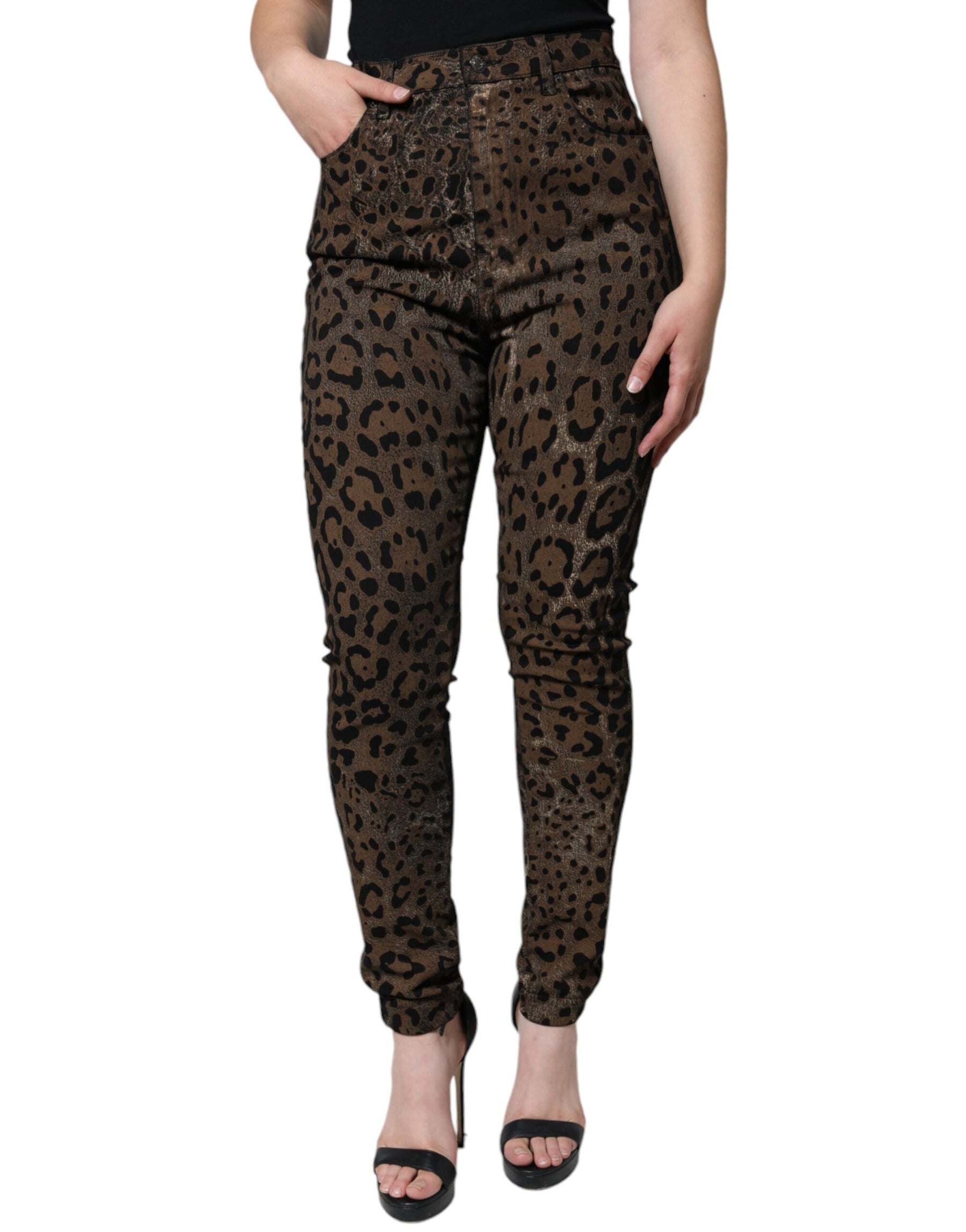 Dolce & Gabbana Brown Leopard Cotton Skinny Denim Jeans | Regal Royce