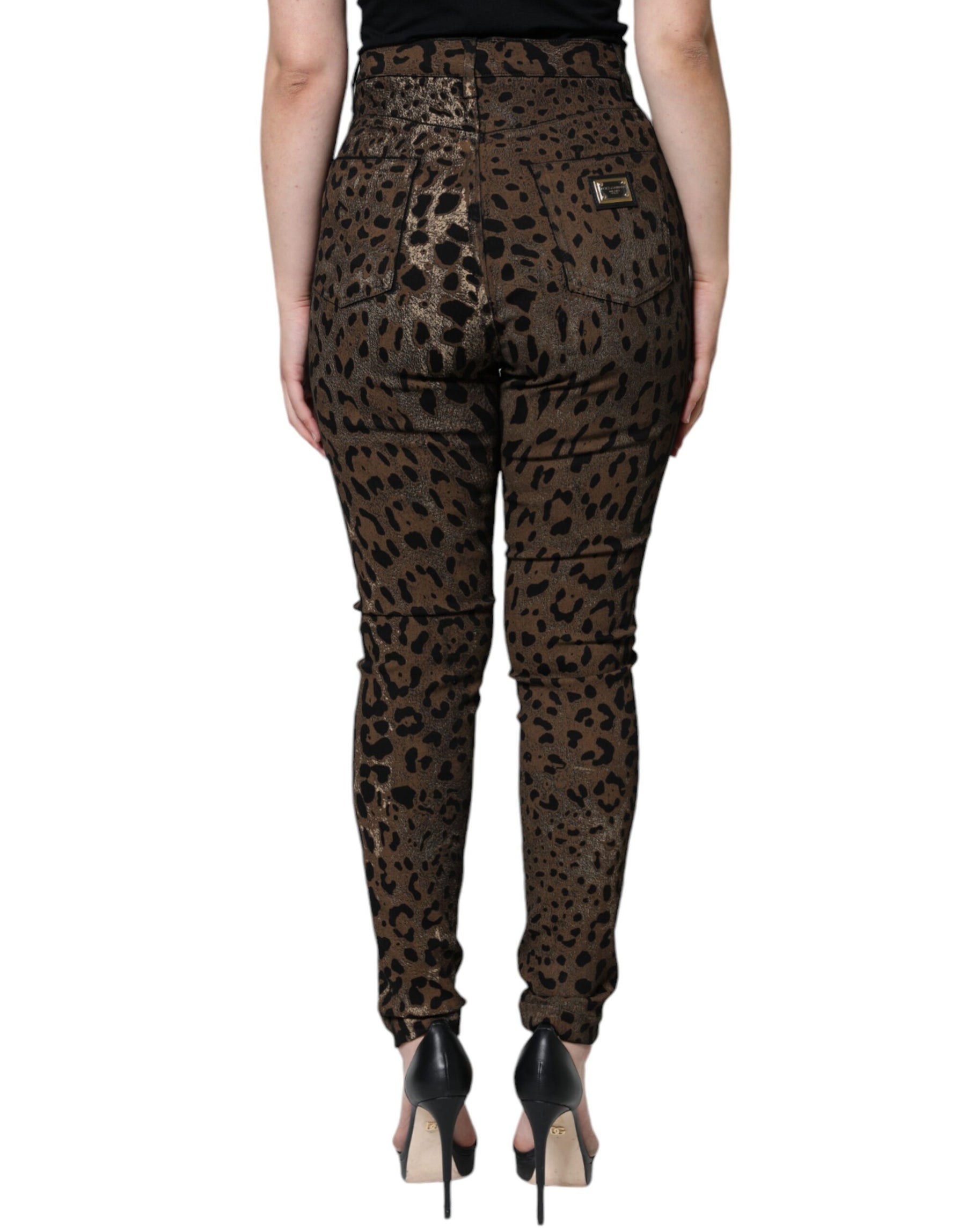 Dolce & Gabbana Brown Leopard Cotton Skinny Denim Jeans | Regal Royce