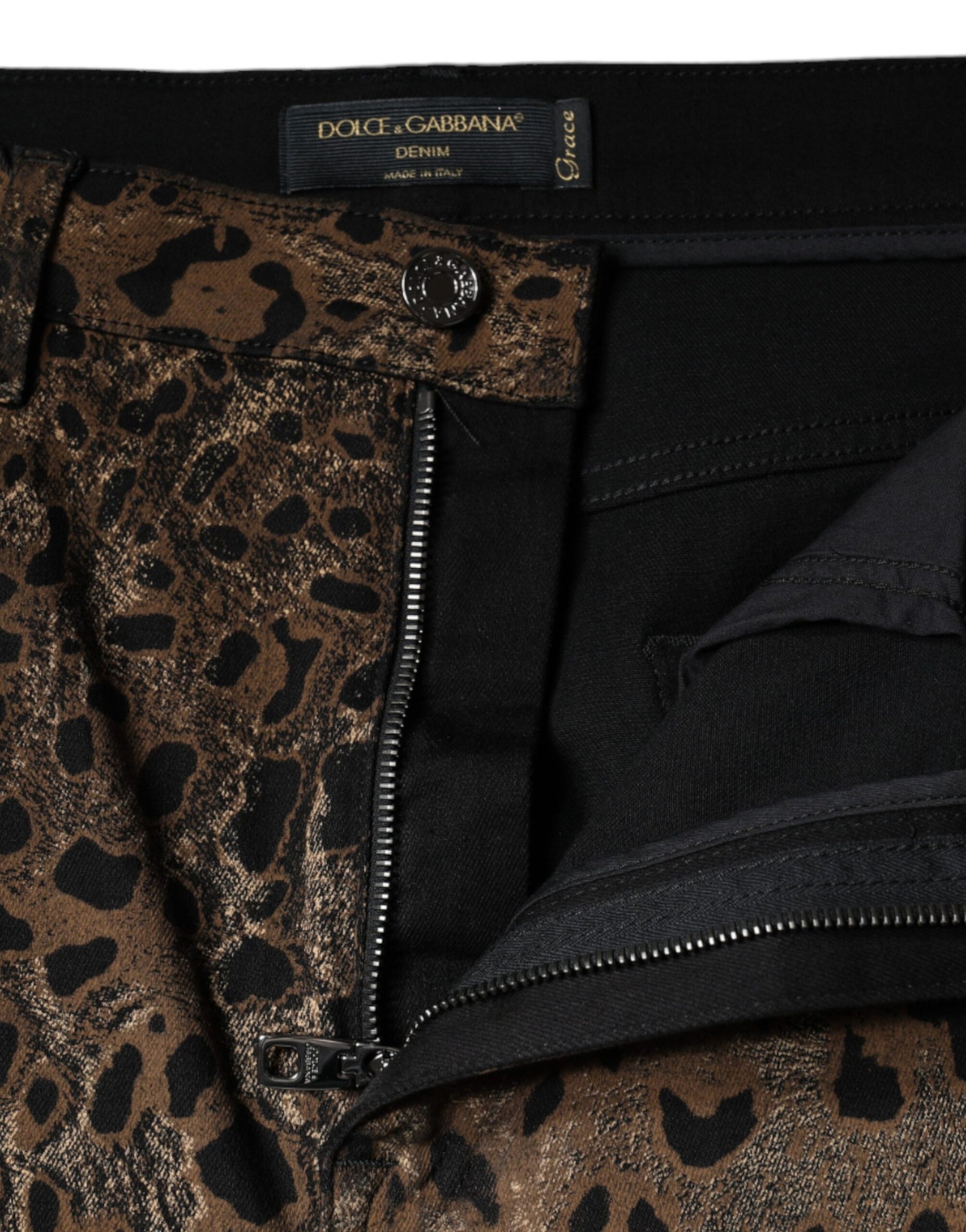 Dolce & Gabbana Brown Leopard Cotton Skinny Denim Jeans | Regal Royce
