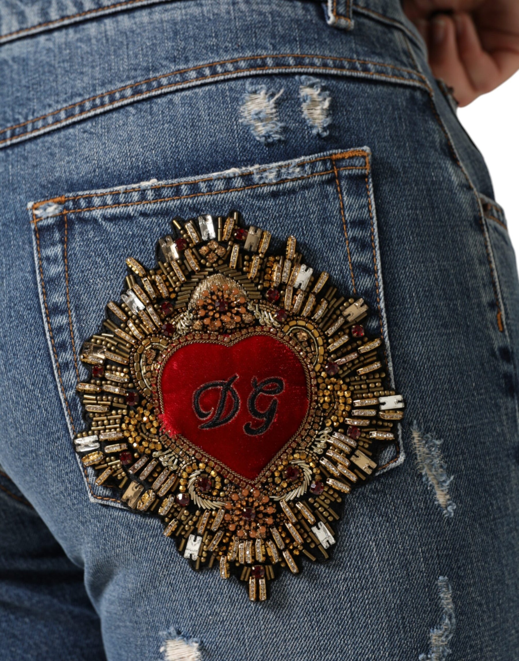 Dolce & Gabbana Blue Cotton Tattered Boyfriend Denim Jeans | Regal Royce