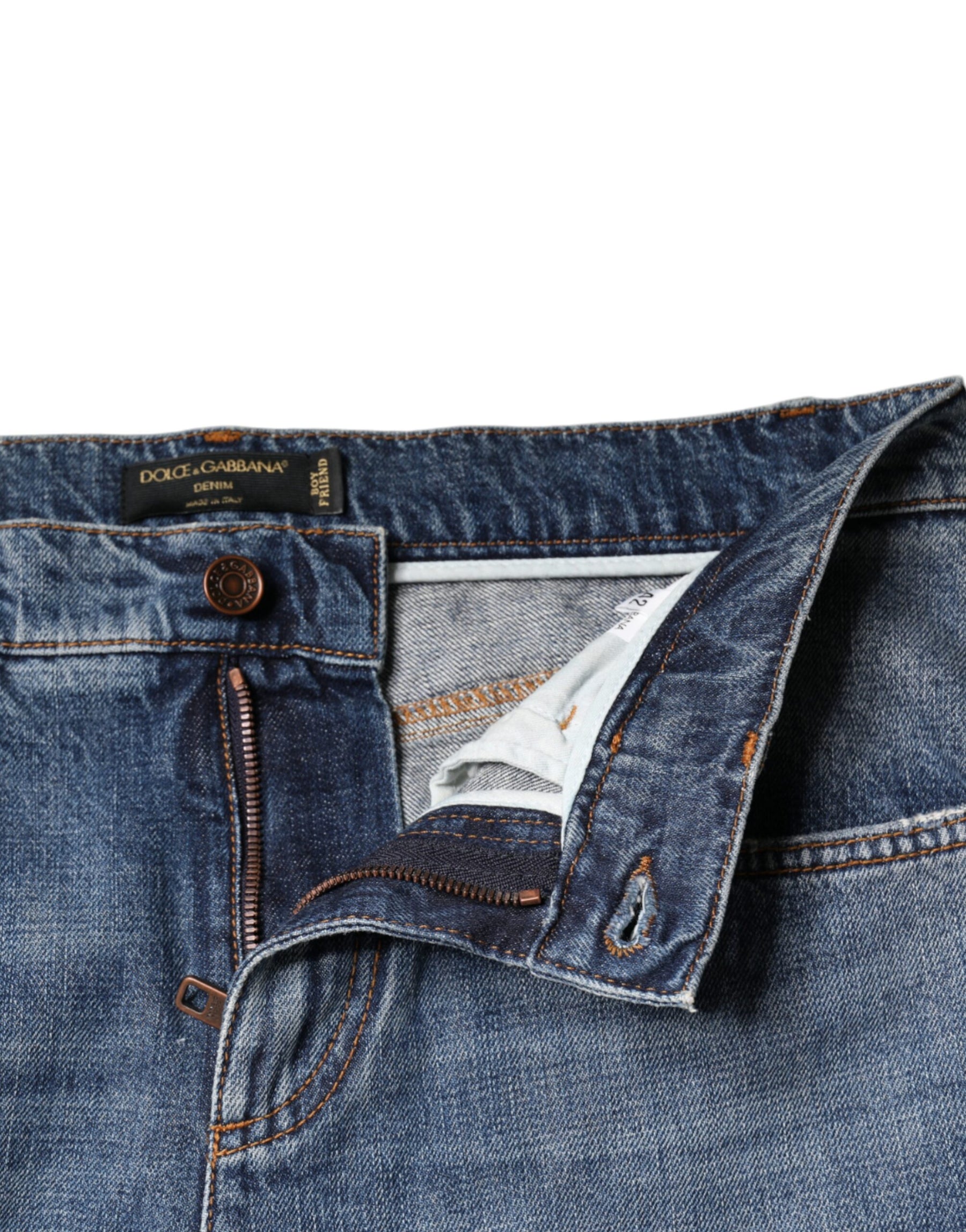 Dolce & Gabbana Blue Cotton Tattered Boyfriend Denim Jeans | Regal Royce