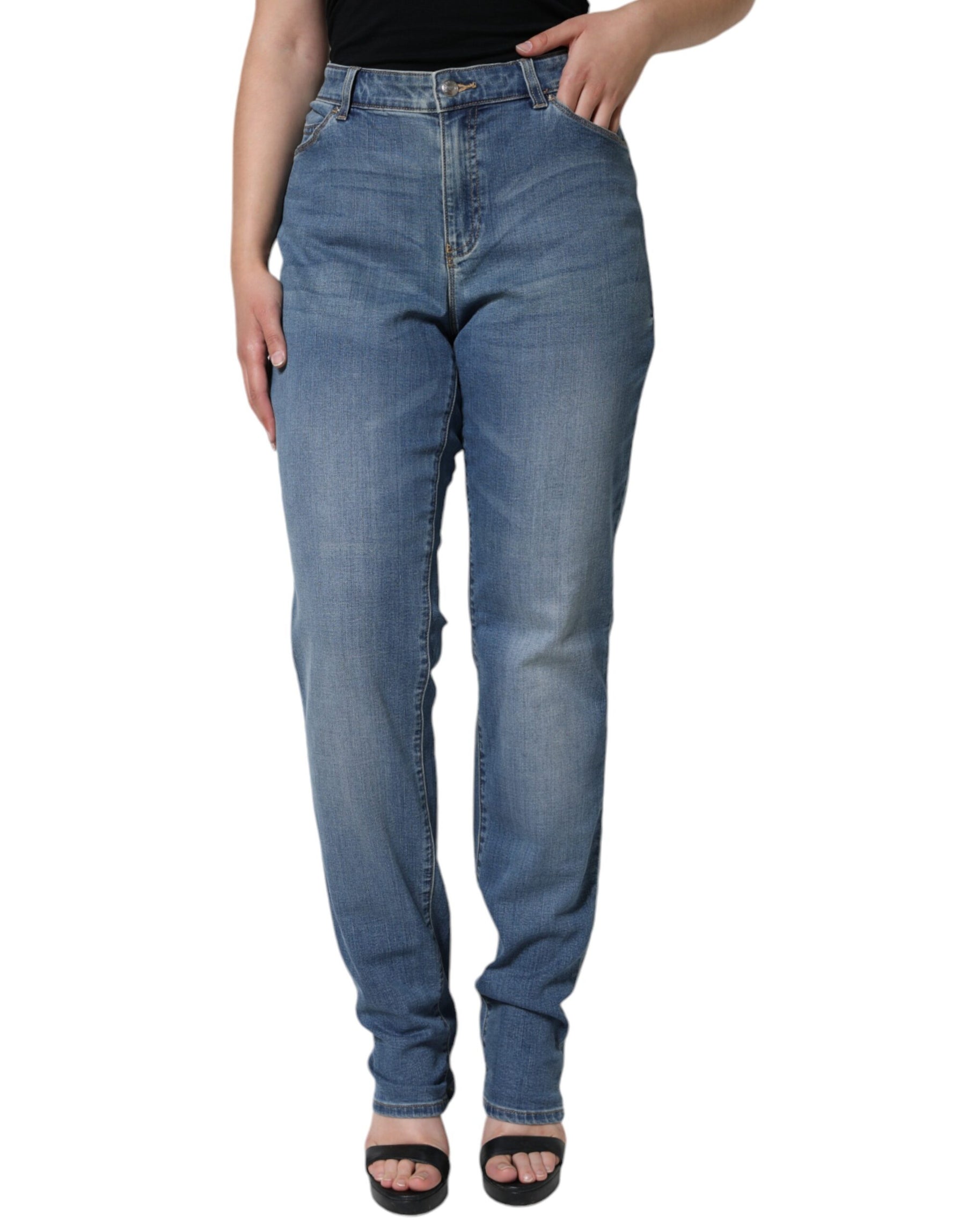 Emporio Armani Blue Washed High Waisted Skinny Women Denim Jeans | Regal Royce