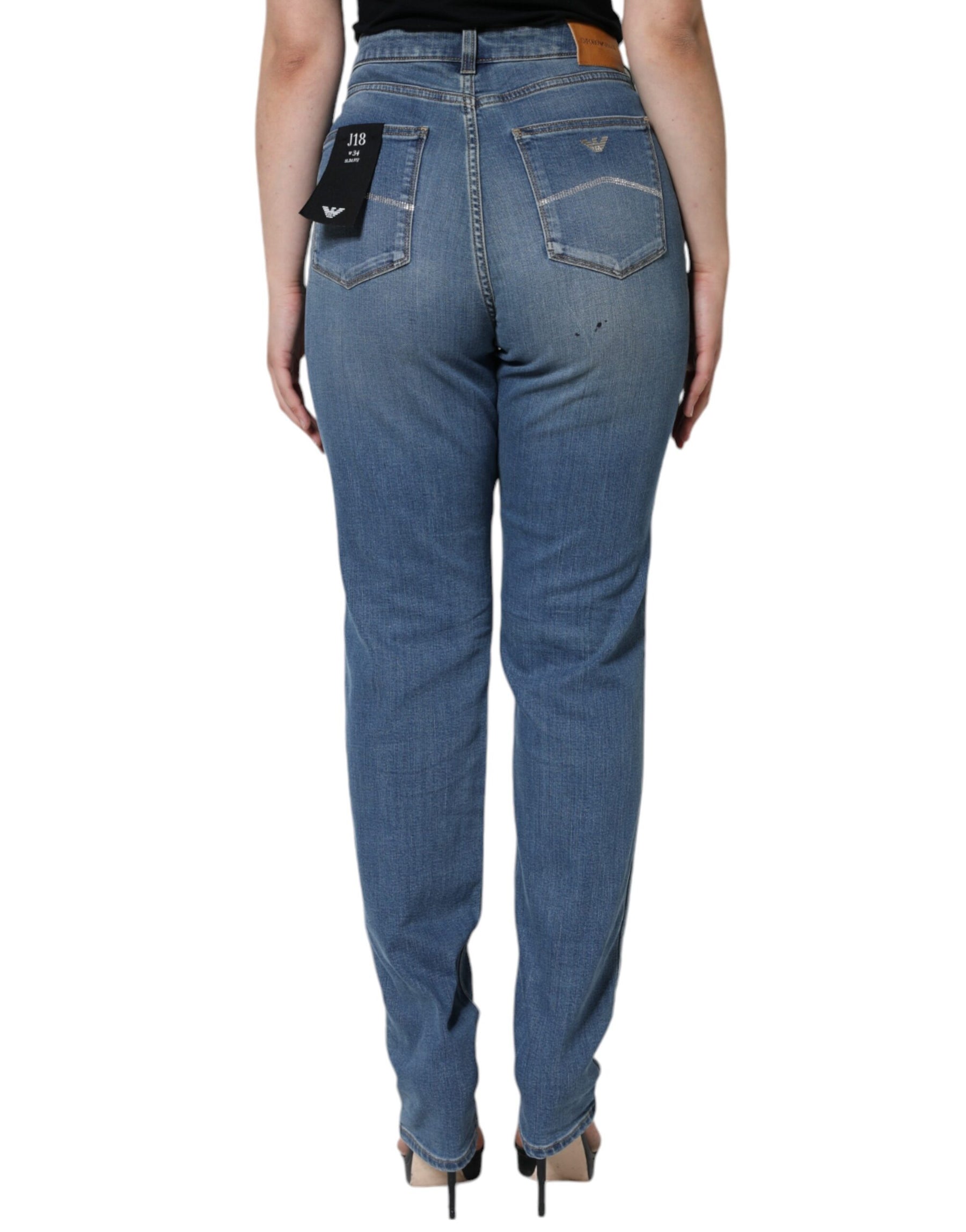 Emporio Armani Blue Washed High Waisted Skinny Women Denim Jeans | Regal Royce