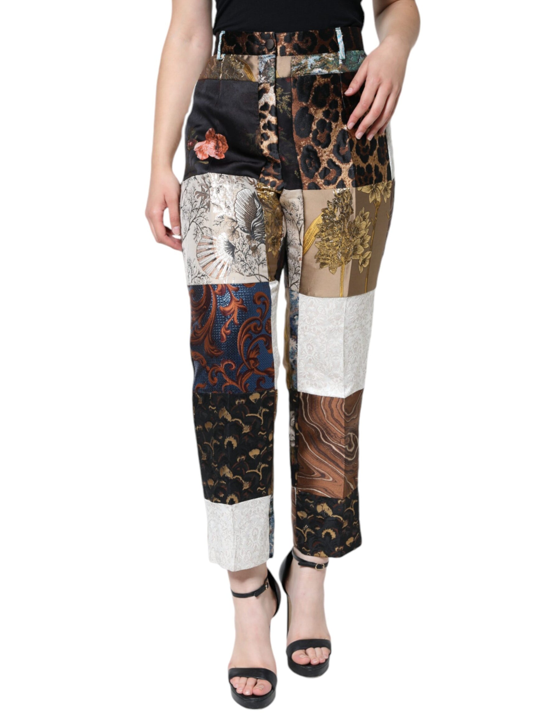 Dolce & Gabbana Multicolor Patchwork Jacquard High Waist Pants | Regal Royce