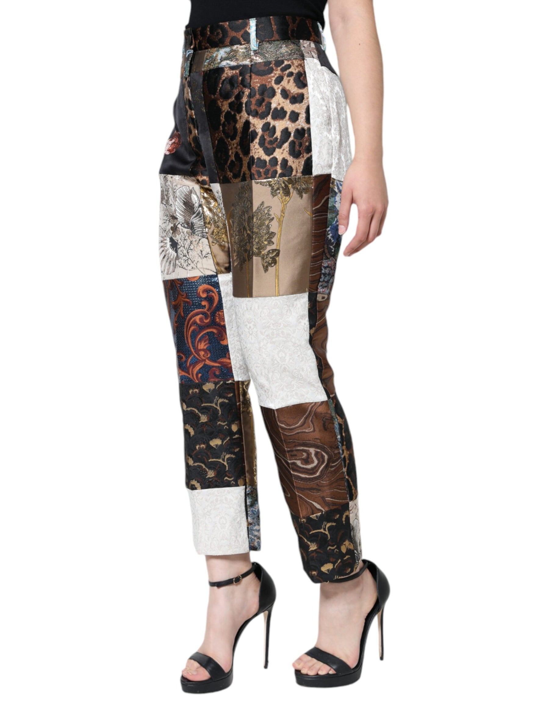 Dolce & Gabbana Multicolor Patchwork Jacquard High Waist Pants | Regal Royce